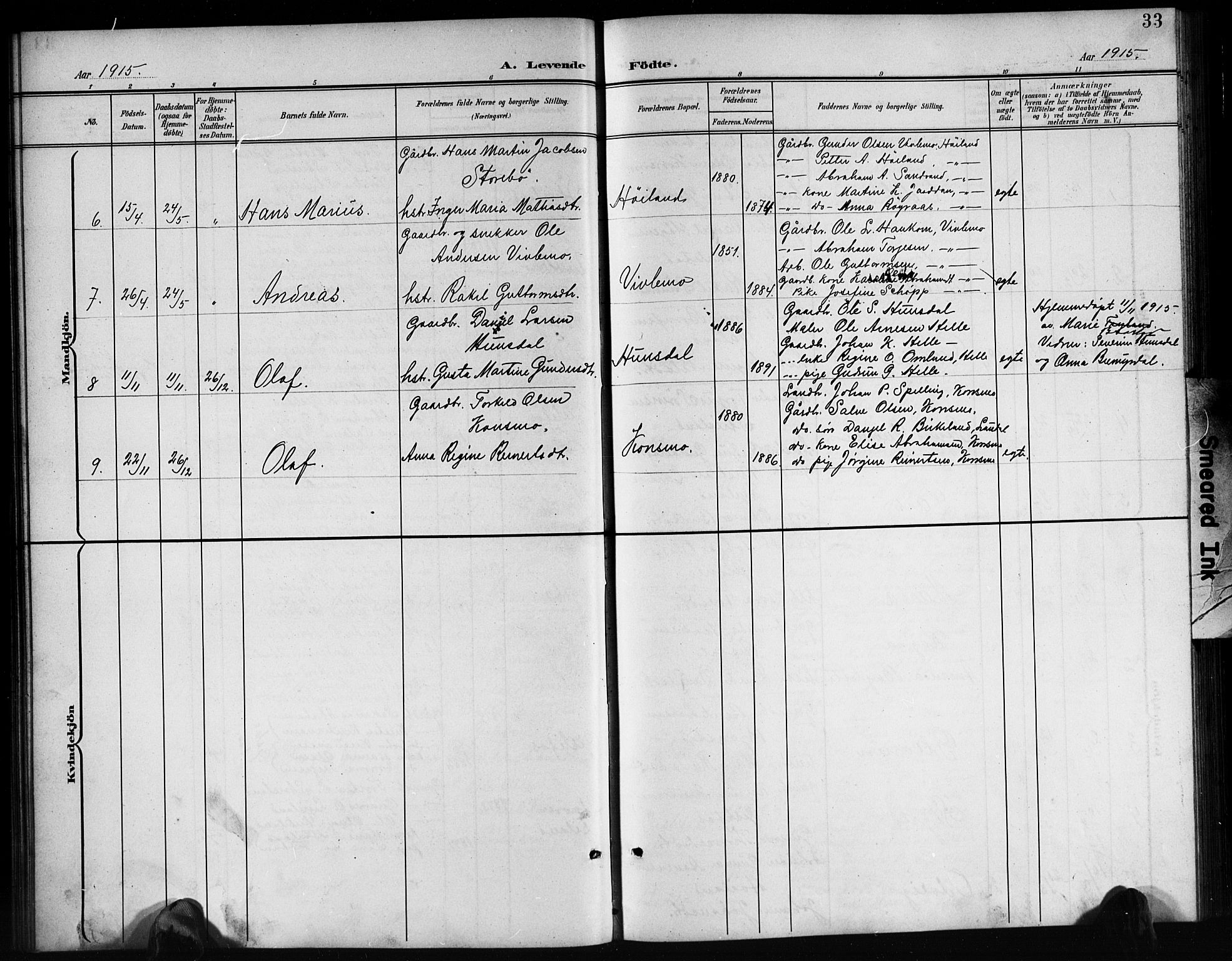 Nord-Audnedal sokneprestkontor, SAK/1111-0032/F/Fb/Fba/L0004: Parish register (copy) no. B 4, 1901-1917, p. 33