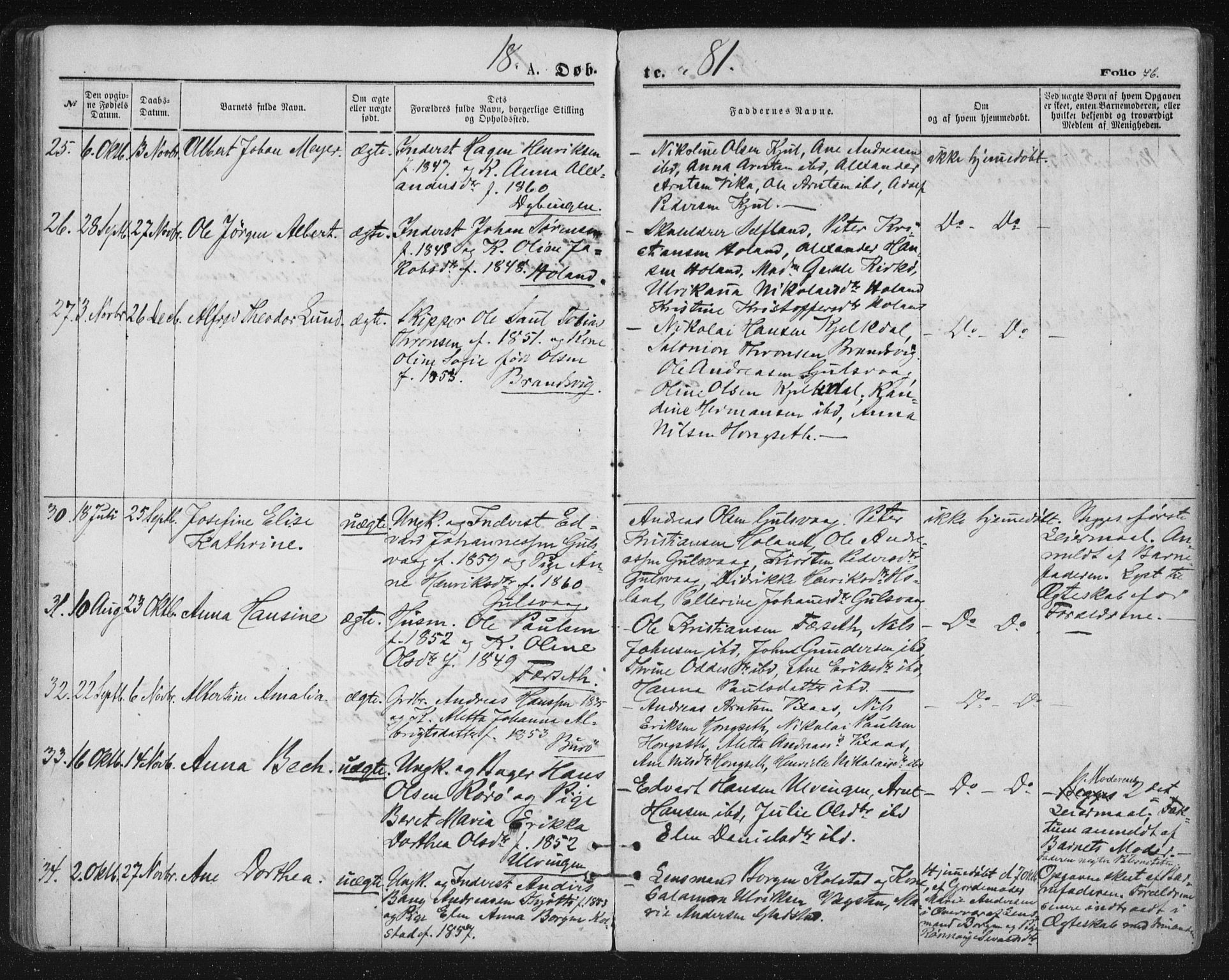 Ministerialprotokoller, klokkerbøker og fødselsregistre - Nordland, SAT/A-1459/816/L0241: Parish register (official) no. 816A07, 1870-1885, p. 76