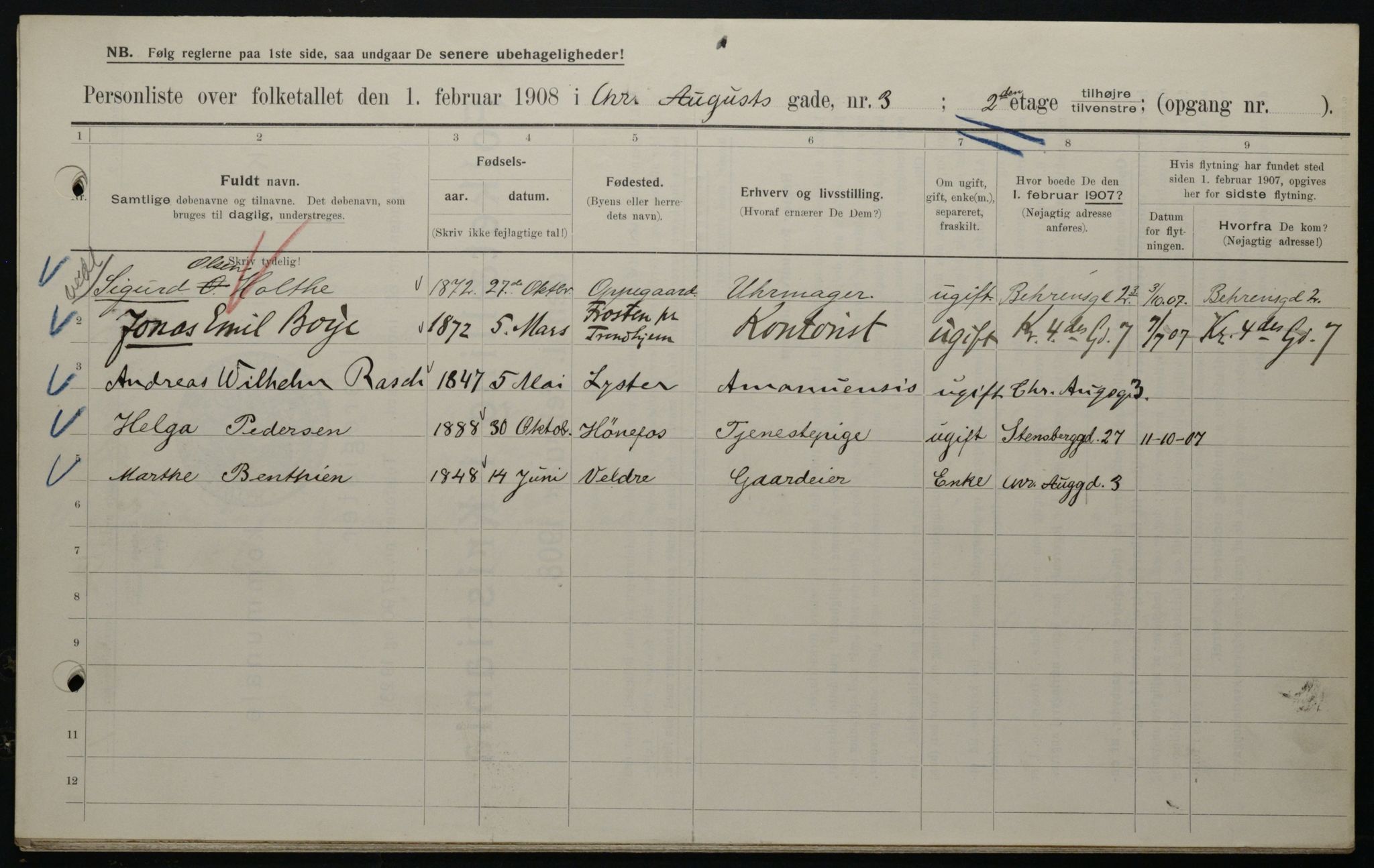 OBA, Municipal Census 1908 for Kristiania, 1908, p. 48293