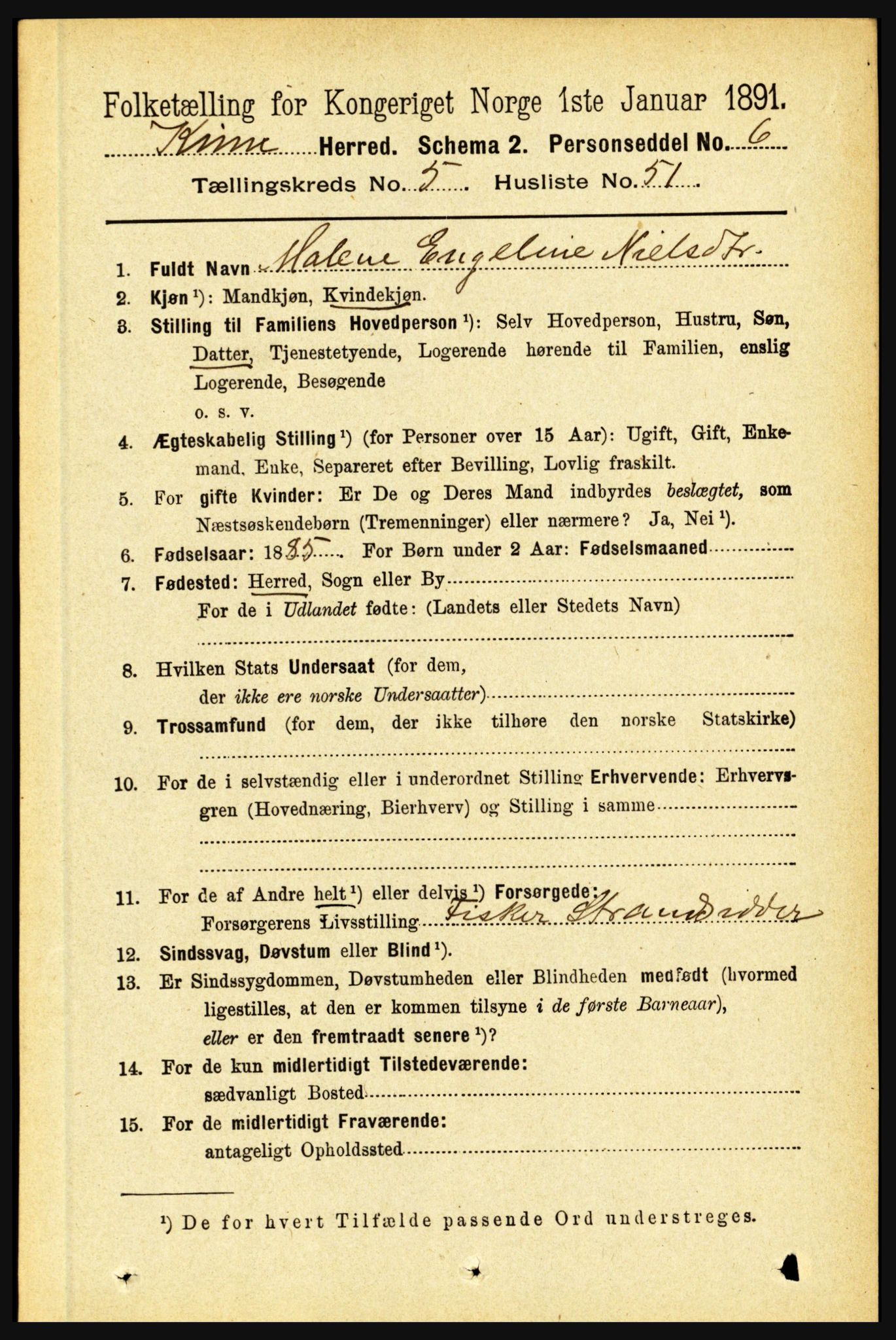 RA, 1891 census for 1437 Kinn, 1891, p. 2105