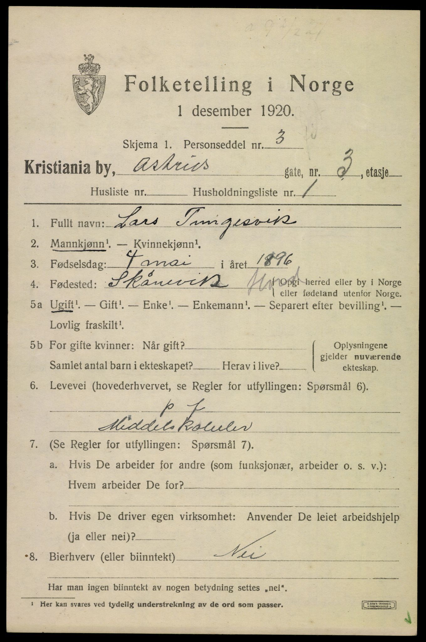 SAO, 1920 census for Kristiania, 1920, p. 146799