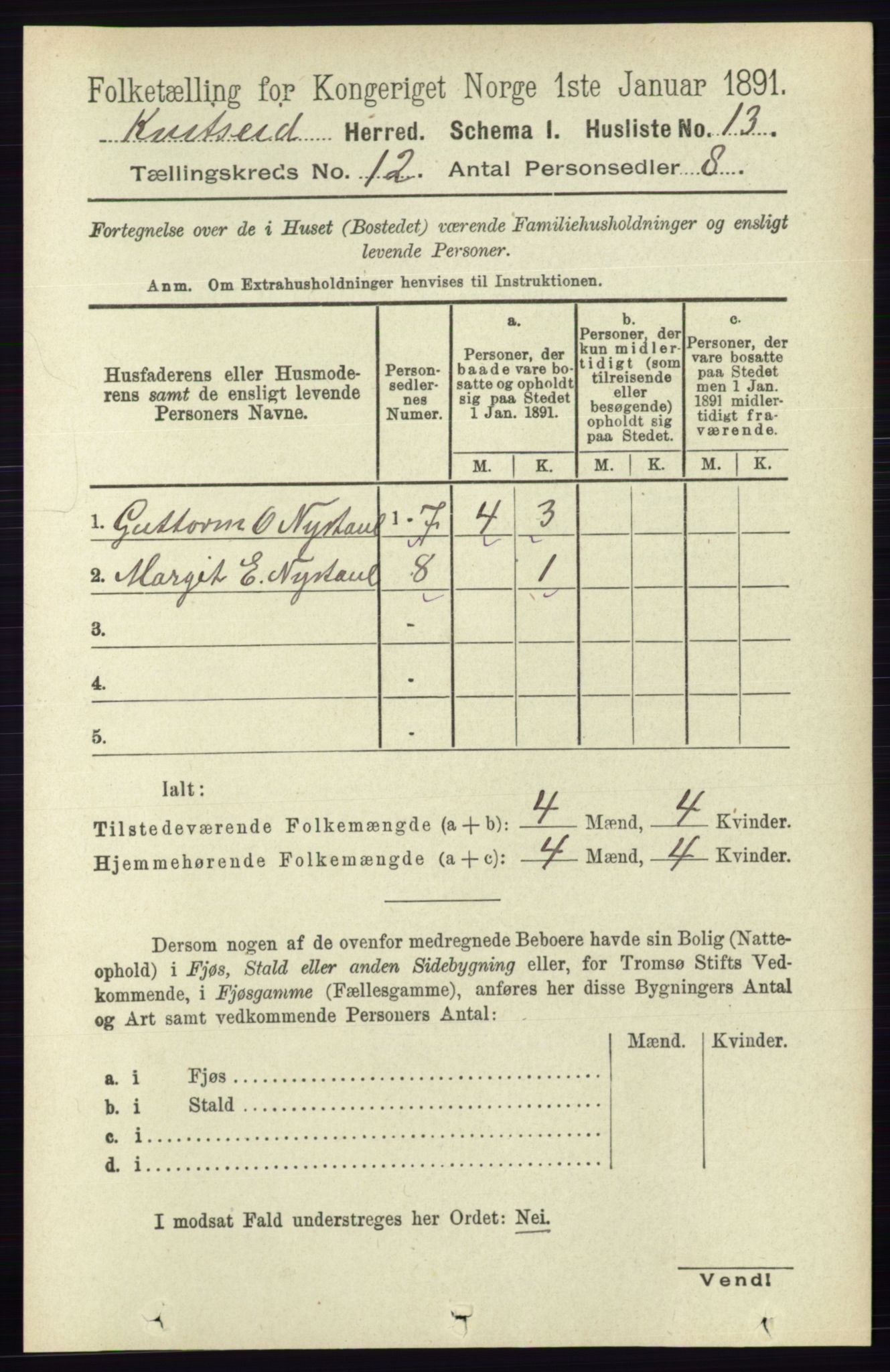 RA, 1891 census for 0829 Kviteseid, 1891, p. 2826
