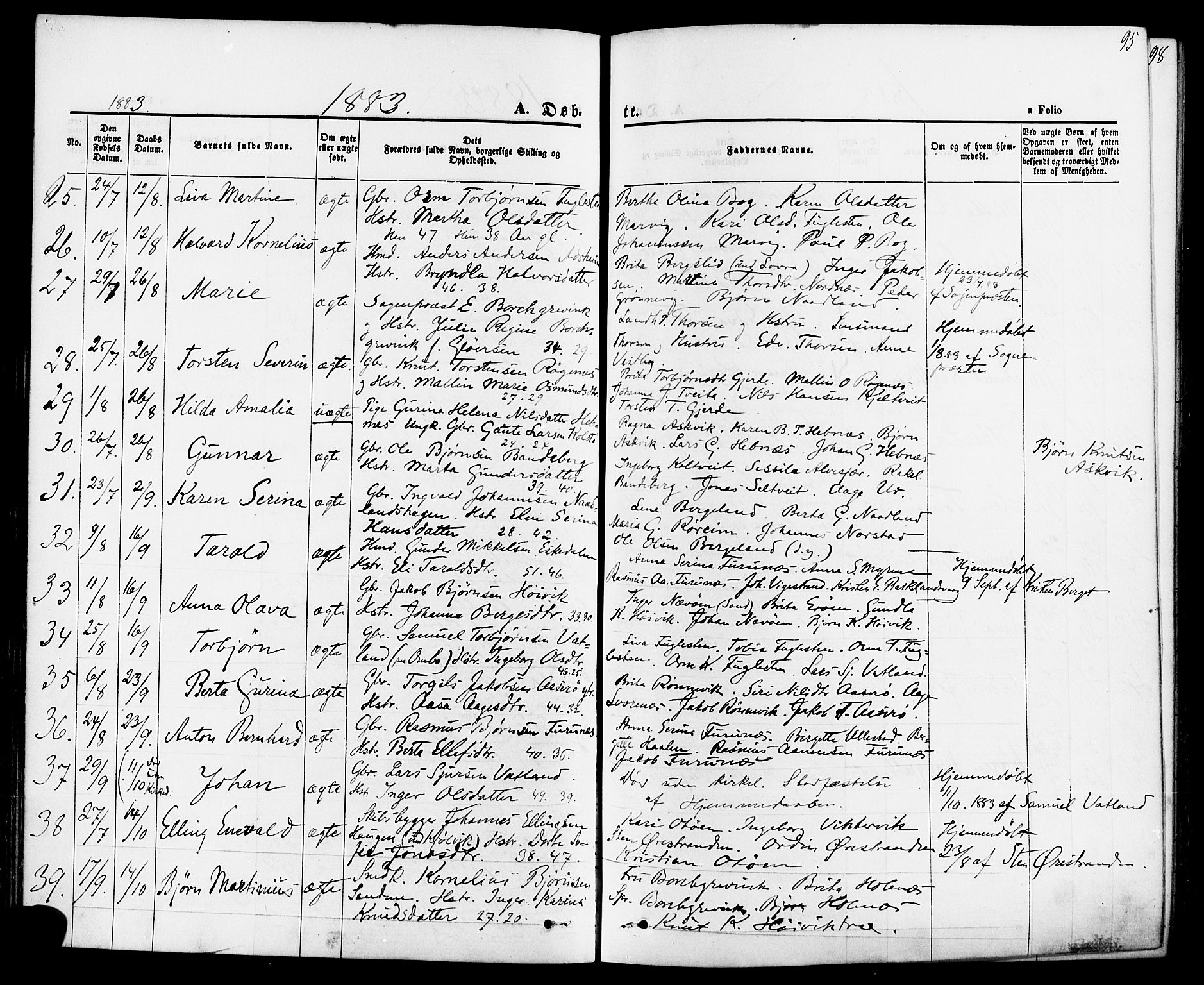 Jelsa sokneprestkontor, AV/SAST-A-101842/01/IV: Parish register (official) no. A 8, 1867-1883, p. 95