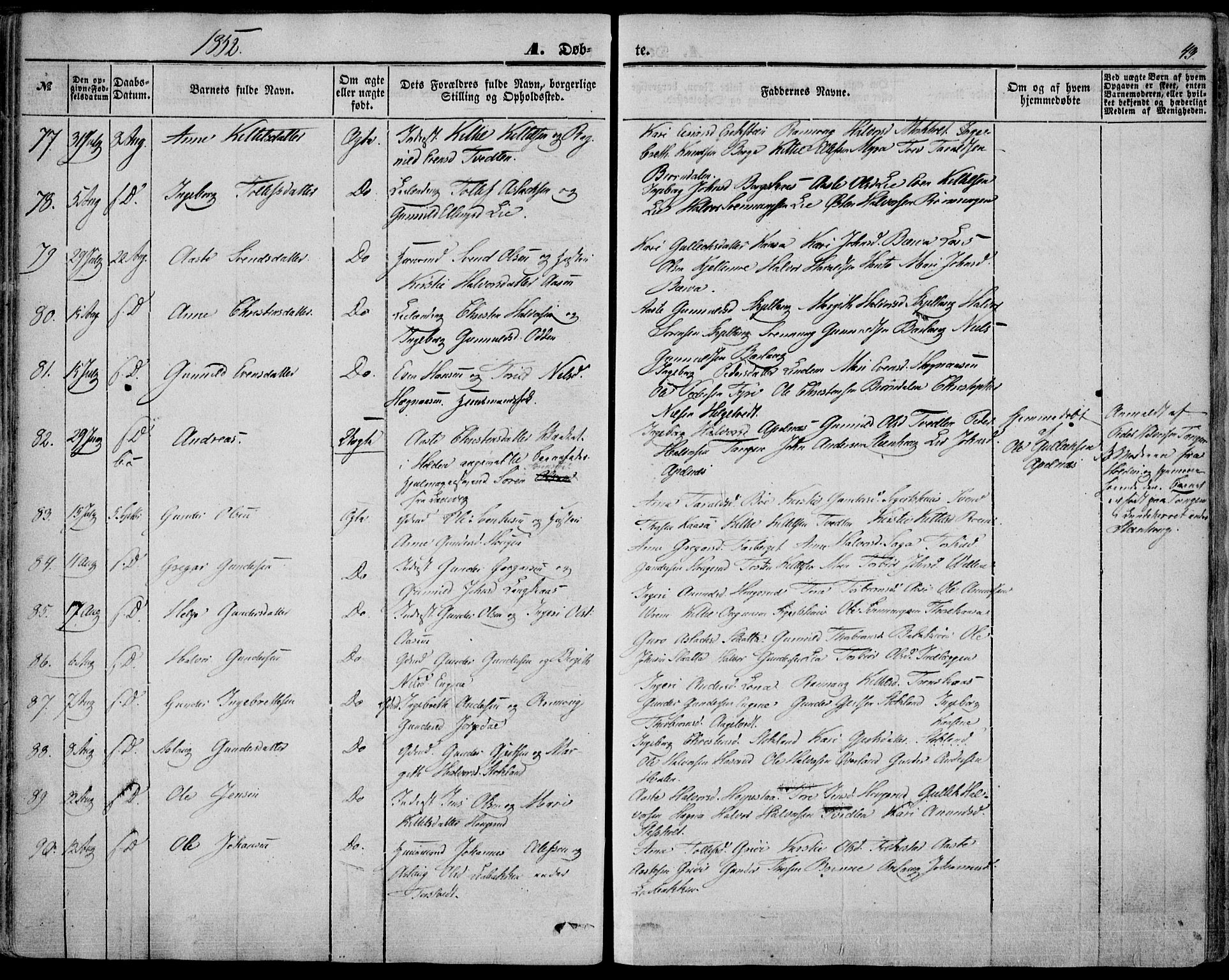 Bø kirkebøker, AV/SAKO-A-257/F/Fa/L0008: Parish register (official) no. 8, 1849-1861, p. 43