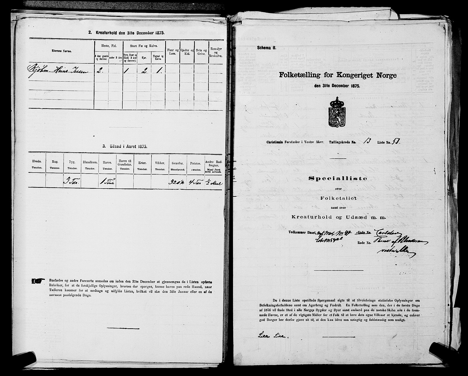 RA, 1875 census for 0218aP Vestre Aker, 1875, p. 2203