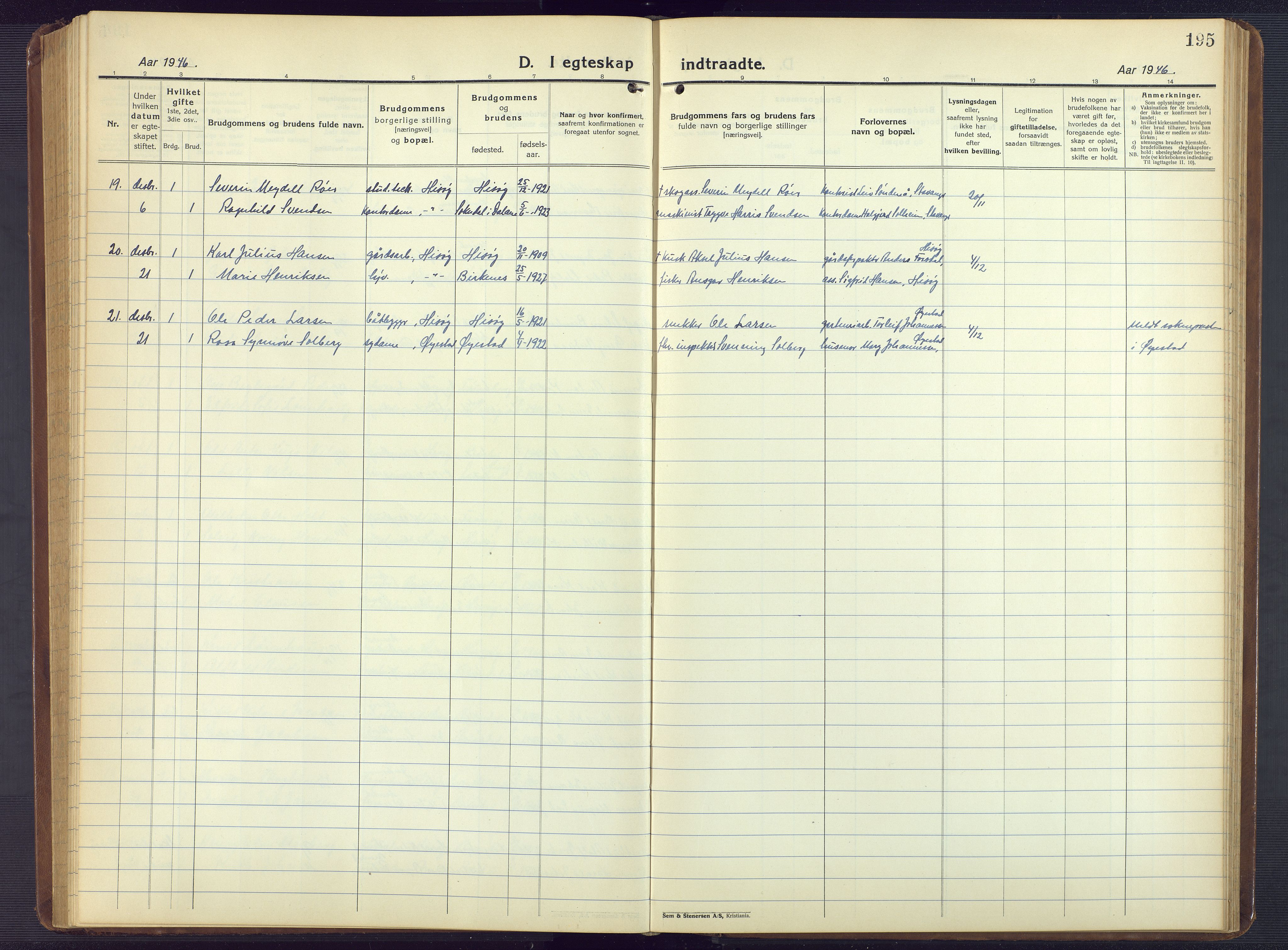 Hisøy sokneprestkontor, AV/SAK-1111-0020/F/Fb/L0005: Parish register (copy) no. B 5, 1924-1946, p. 195