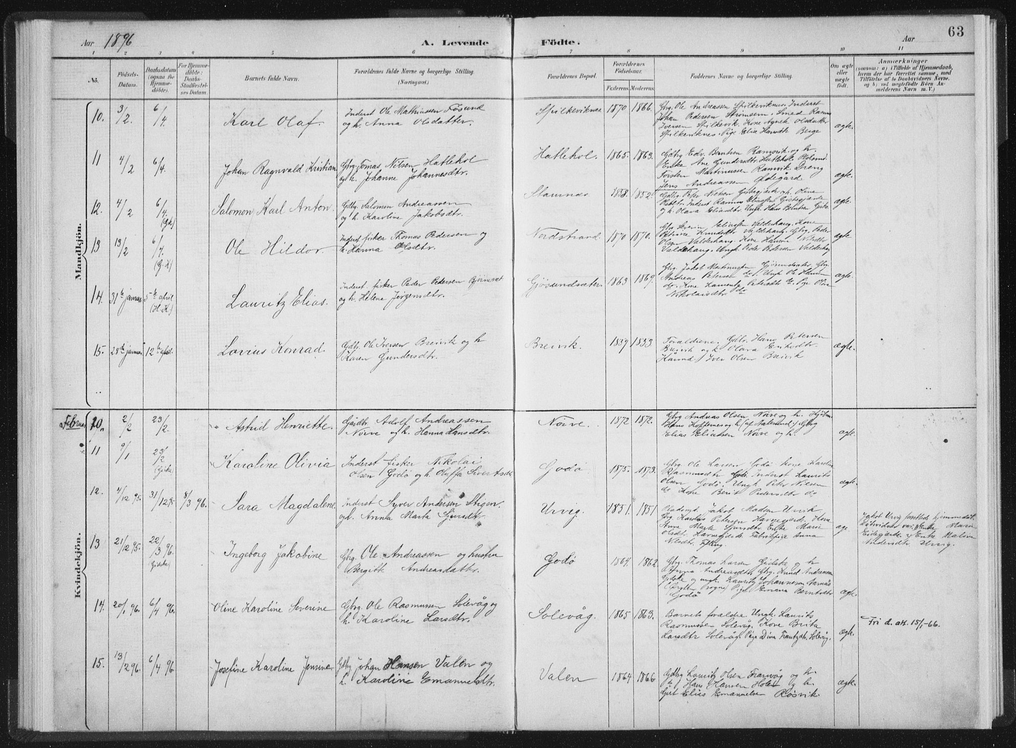 Ministerialprotokoller, klokkerbøker og fødselsregistre - Møre og Romsdal, AV/SAT-A-1454/528/L0405: Parish register (official) no. 528A14, 1891-1906, p. 63