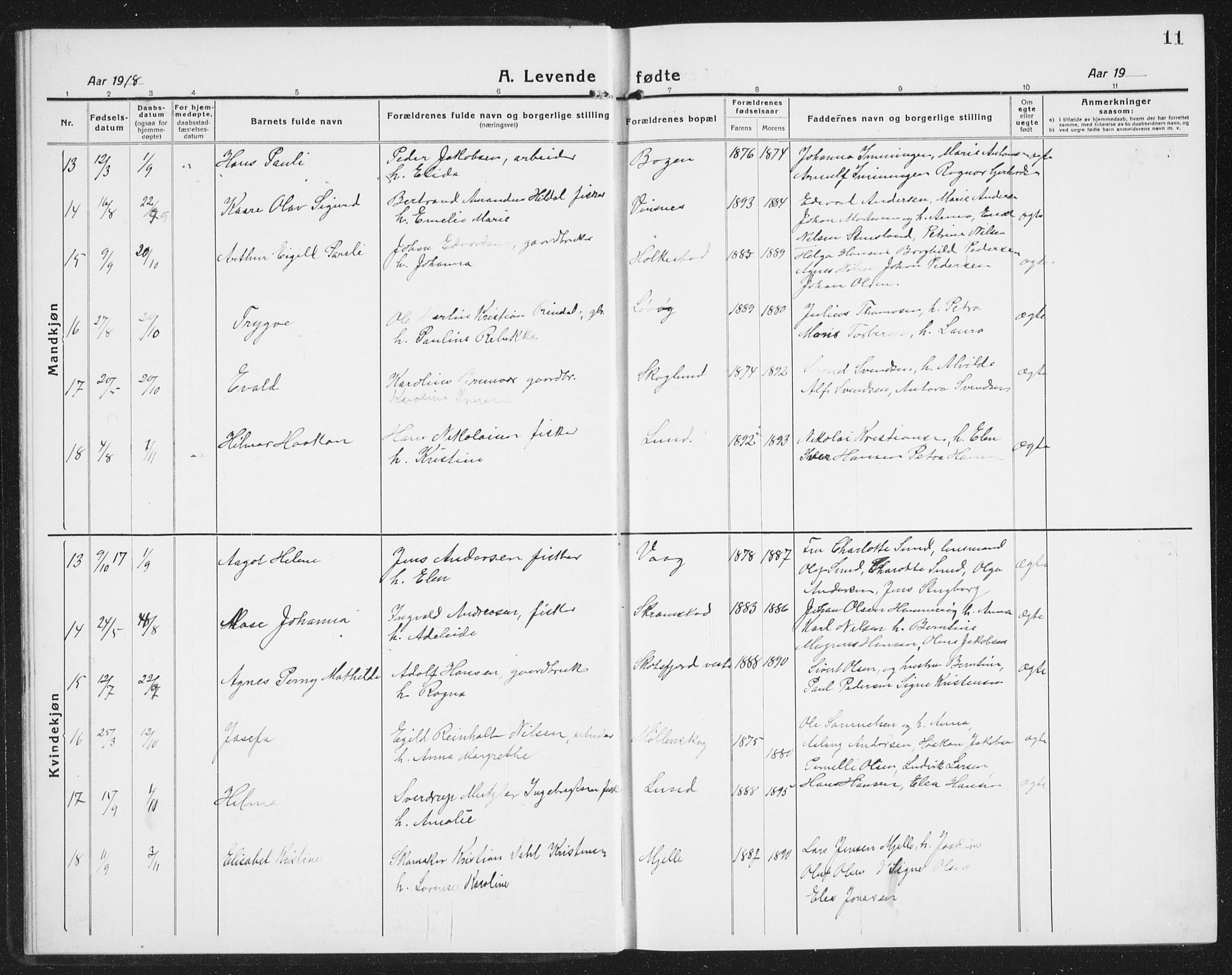 Ministerialprotokoller, klokkerbøker og fødselsregistre - Nordland, AV/SAT-A-1459/855/L0817: Parish register (copy) no. 855C06, 1917-1934, p. 11