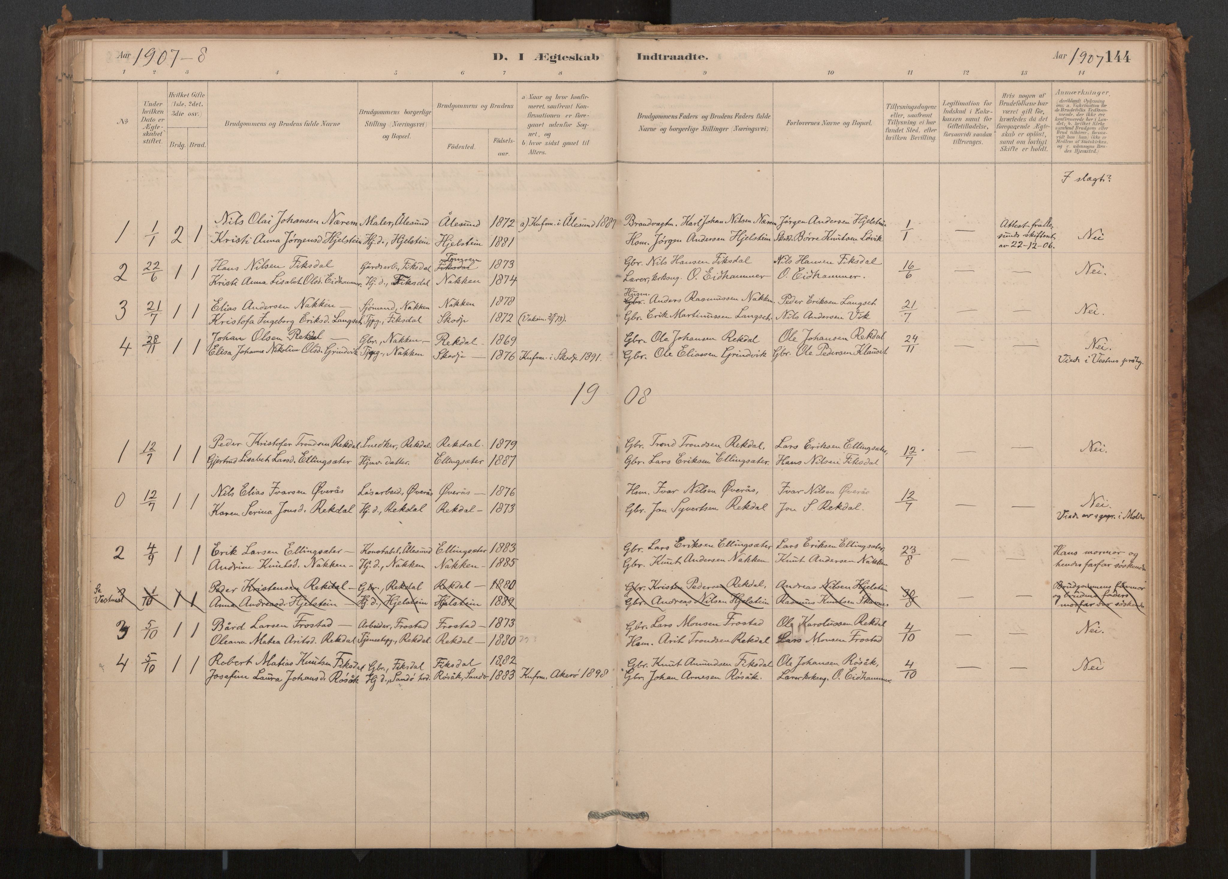 Ministerialprotokoller, klokkerbøker og fødselsregistre - Møre og Romsdal, AV/SAT-A-1454/540/L0540a: Parish register (official) no. 540A02, 1884-1908, p. 144