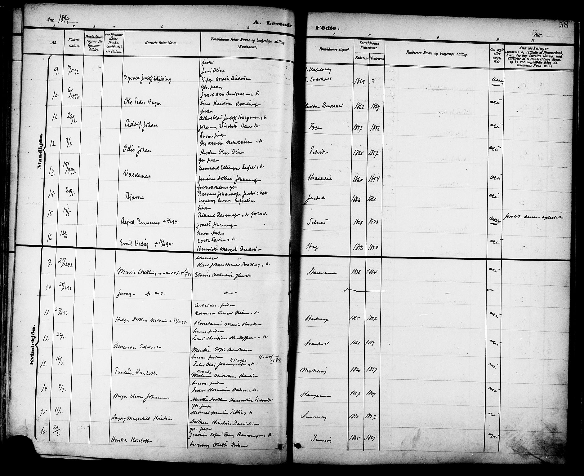 Ministerialprotokoller, klokkerbøker og fødselsregistre - Nordland, SAT/A-1459/882/L1179: Parish register (official) no. 882A01, 1886-1898, p. 58
