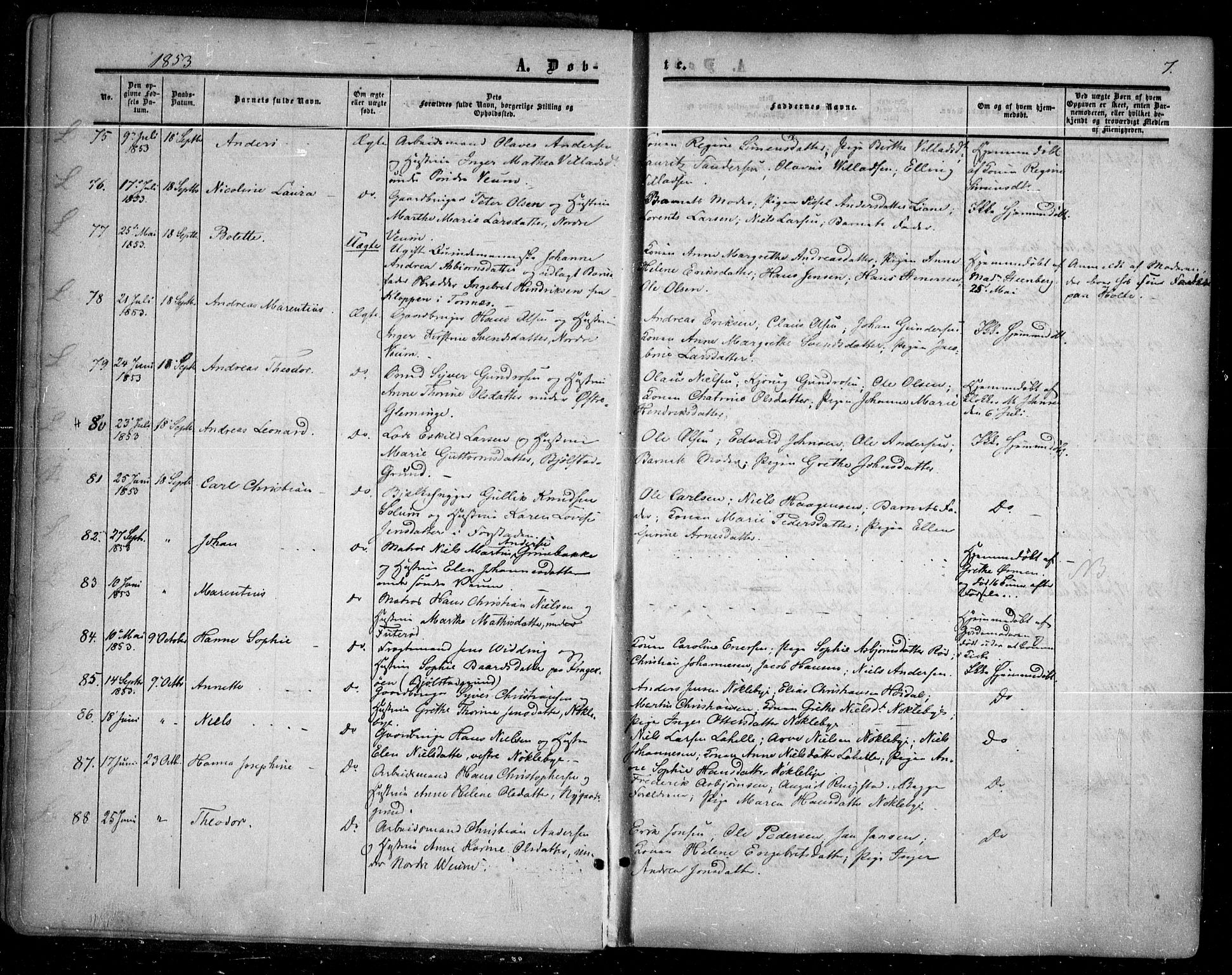 Glemmen prestekontor Kirkebøker, SAO/A-10908/F/Fa/L0007: Parish register (official) no. 7, 1853-1862, p. 7