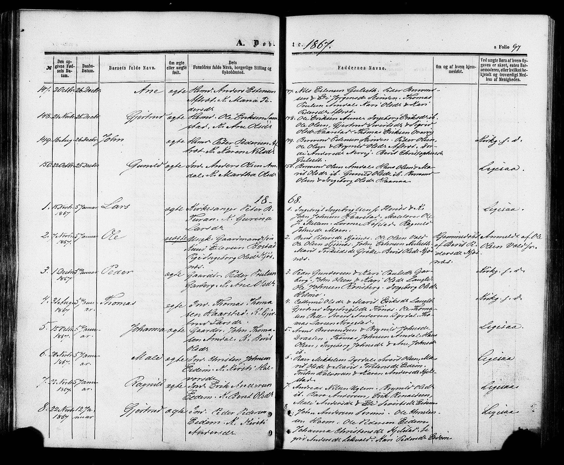 Ministerialprotokoller, klokkerbøker og fødselsregistre - Sør-Trøndelag, SAT/A-1456/695/L1147: Parish register (official) no. 695A07, 1860-1877, p. 97