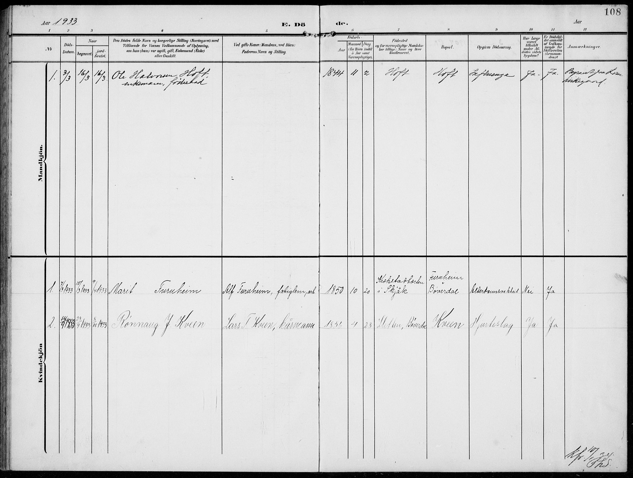Lom prestekontor, SAH/PREST-070/L/L0007: Parish register (copy) no. 7, 1904-1938, p. 108
