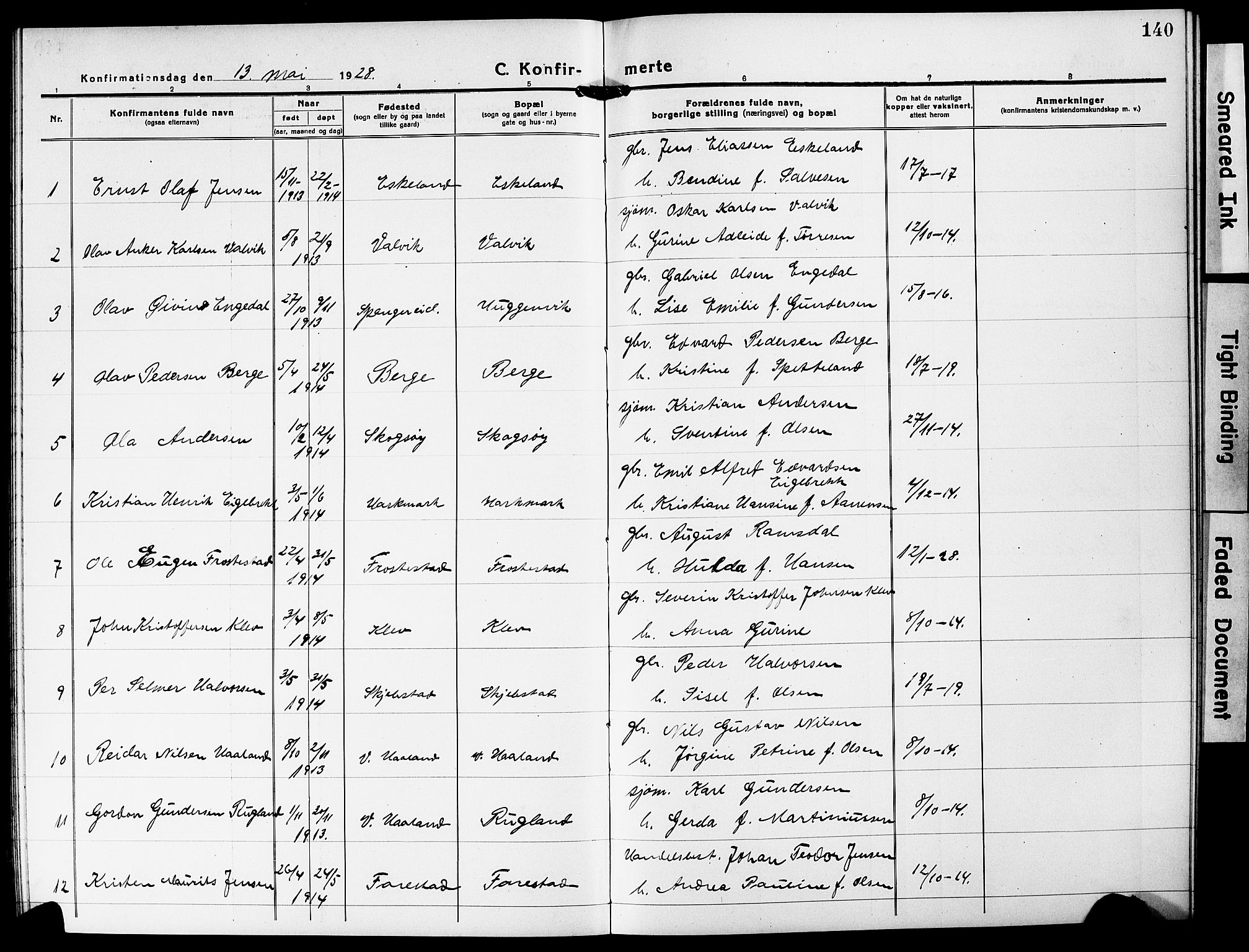 Mandal sokneprestkontor, SAK/1111-0030/F/Fb/Fba/L0013: Parish register (copy) no. B 7, 1918-1931, p. 140