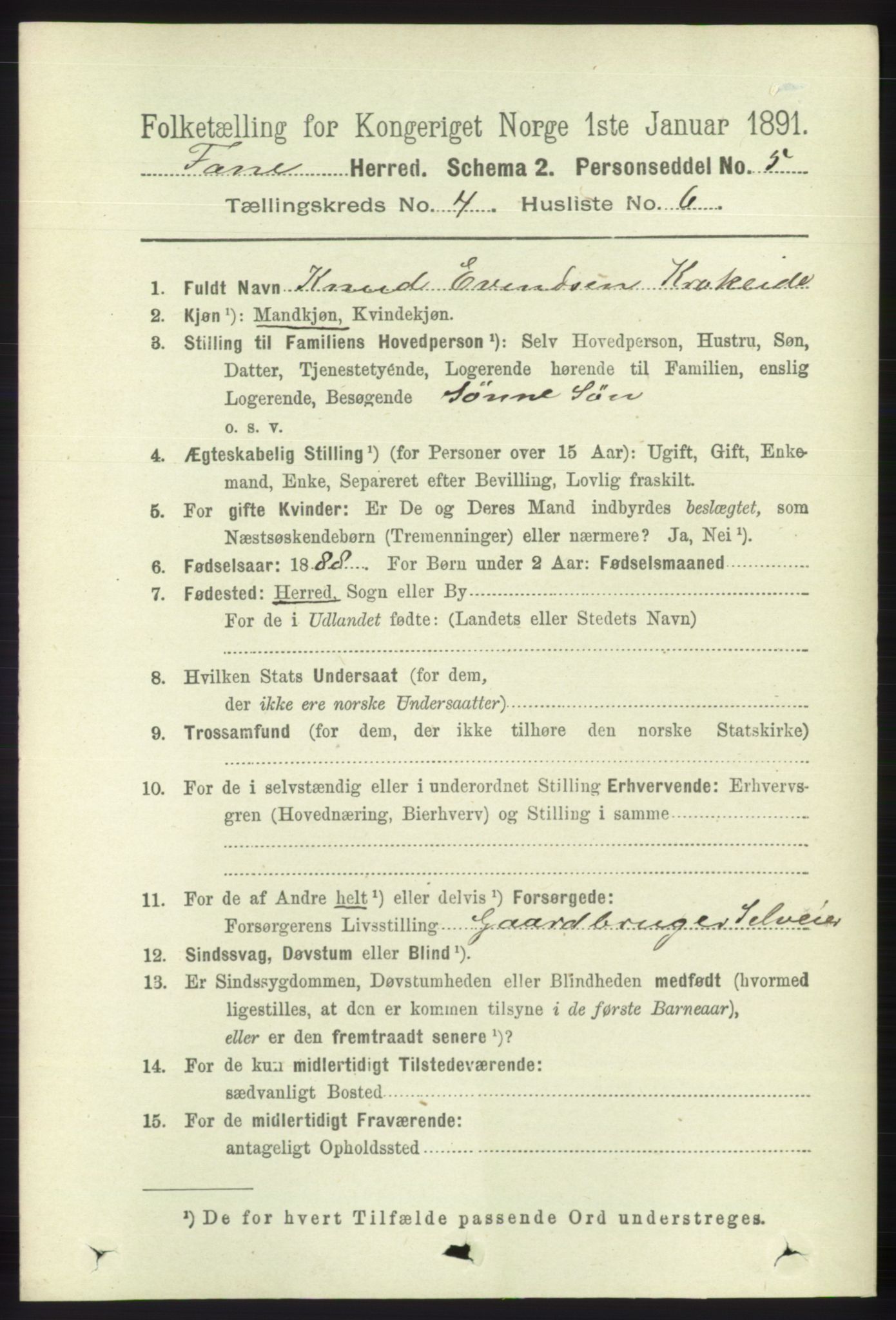 RA, 1891 census for 1249 Fana, 1891, p. 1624