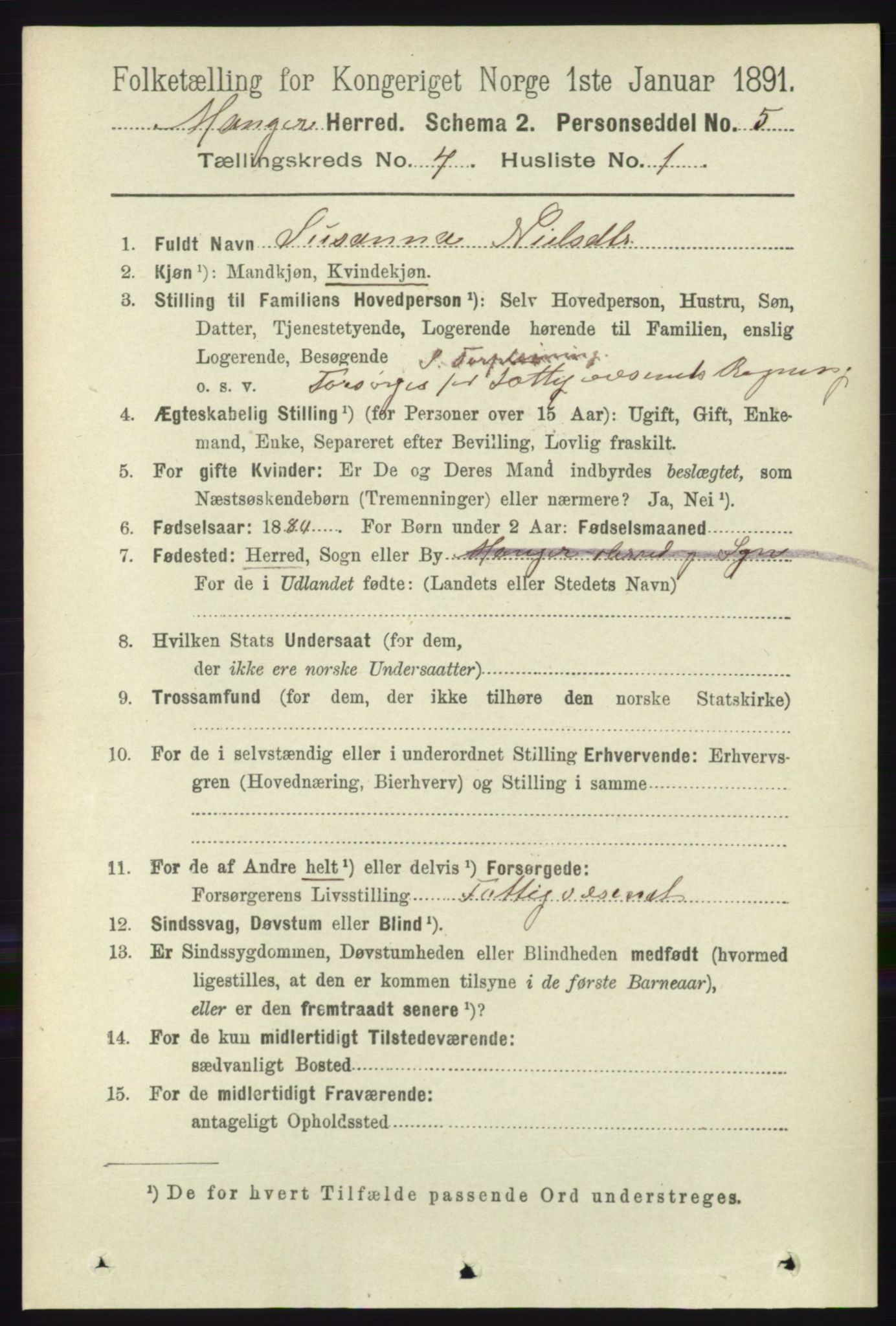 RA, 1891 census for 1261 Manger, 1891, p. 1955