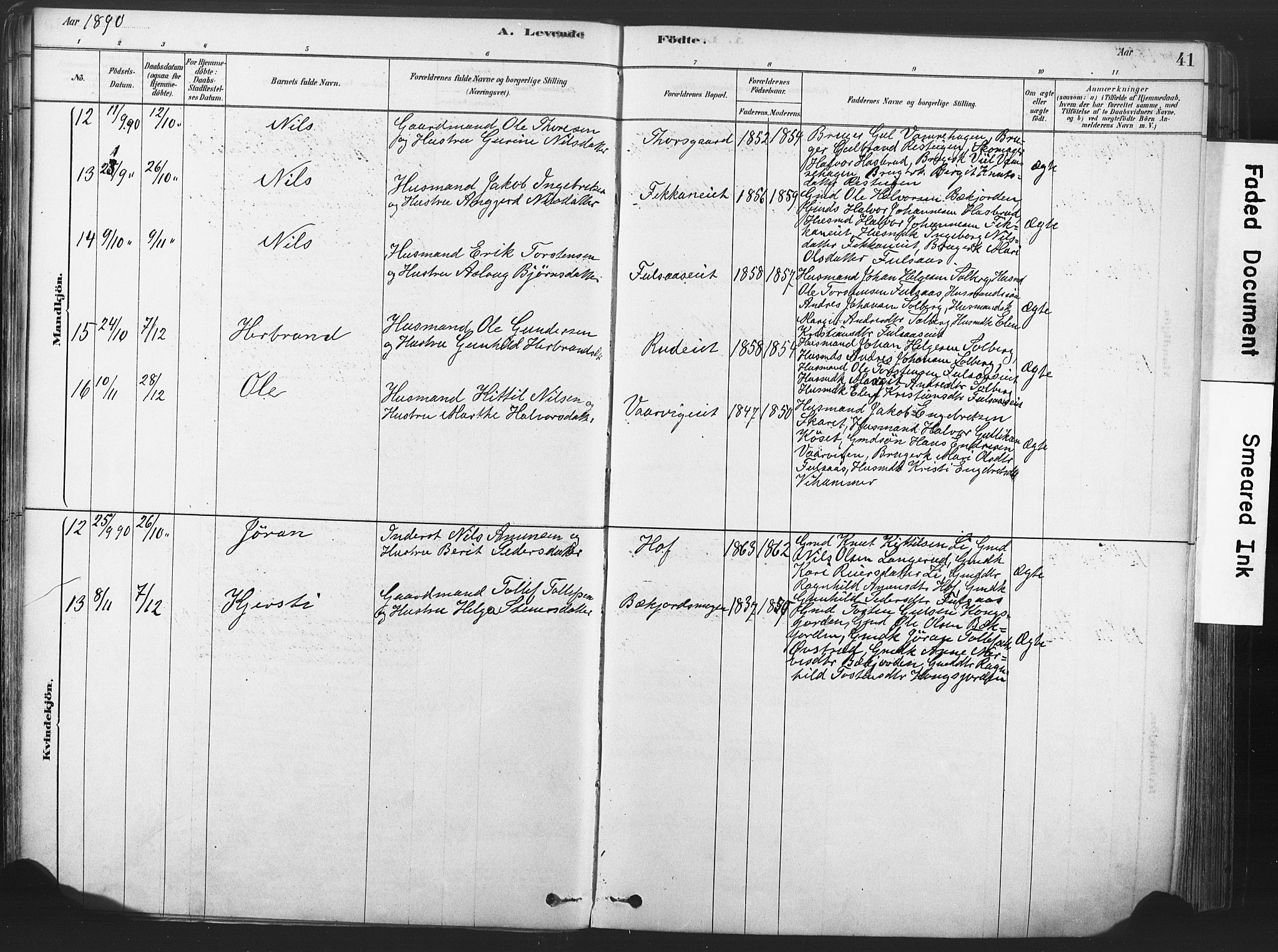 Rollag kirkebøker, AV/SAKO-A-240/F/Fa/L0011: Parish register (official) no. I 11, 1878-1902, p. 41