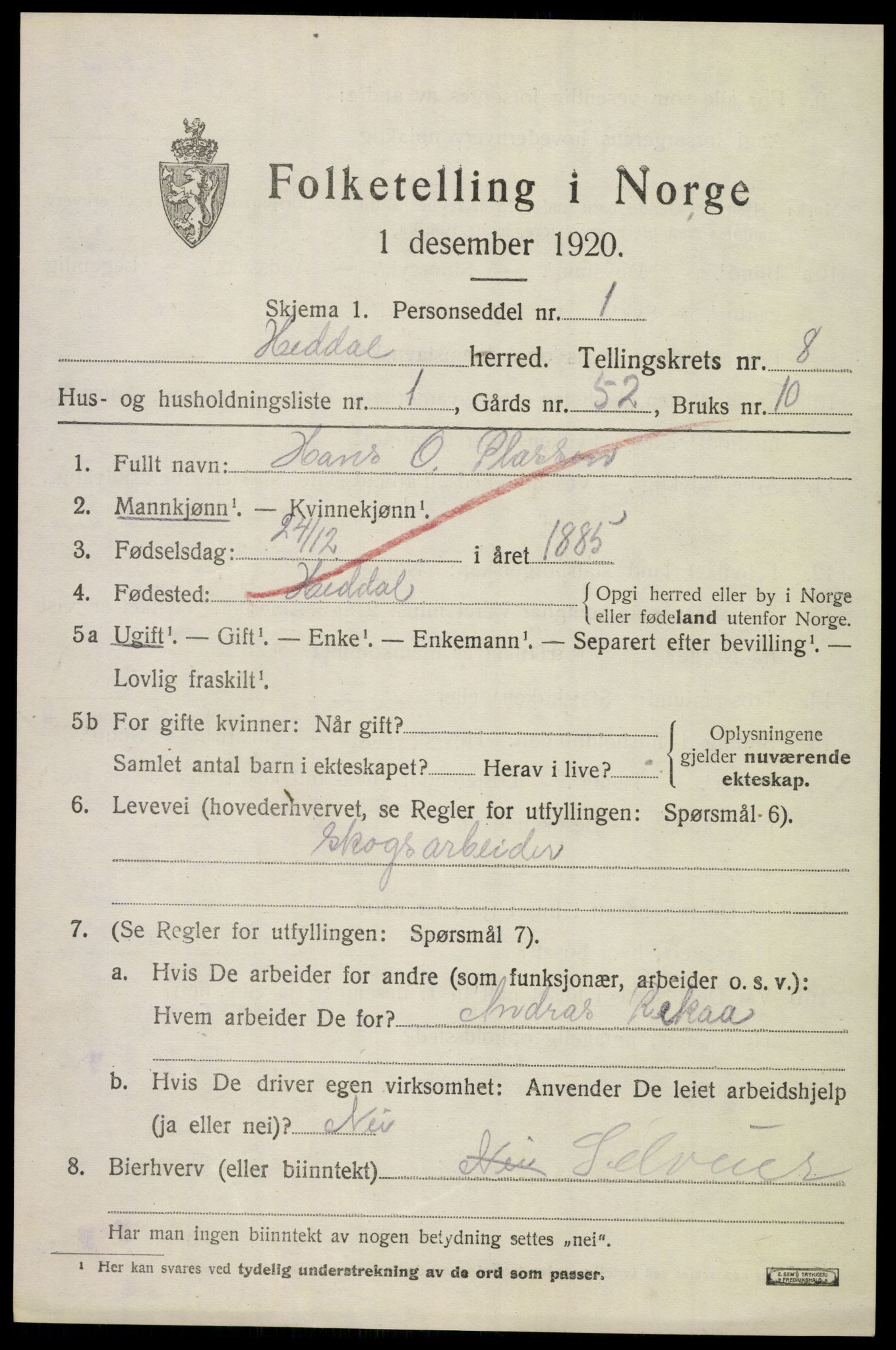 SAKO, 1920 census for Heddal, 1920, p. 6006