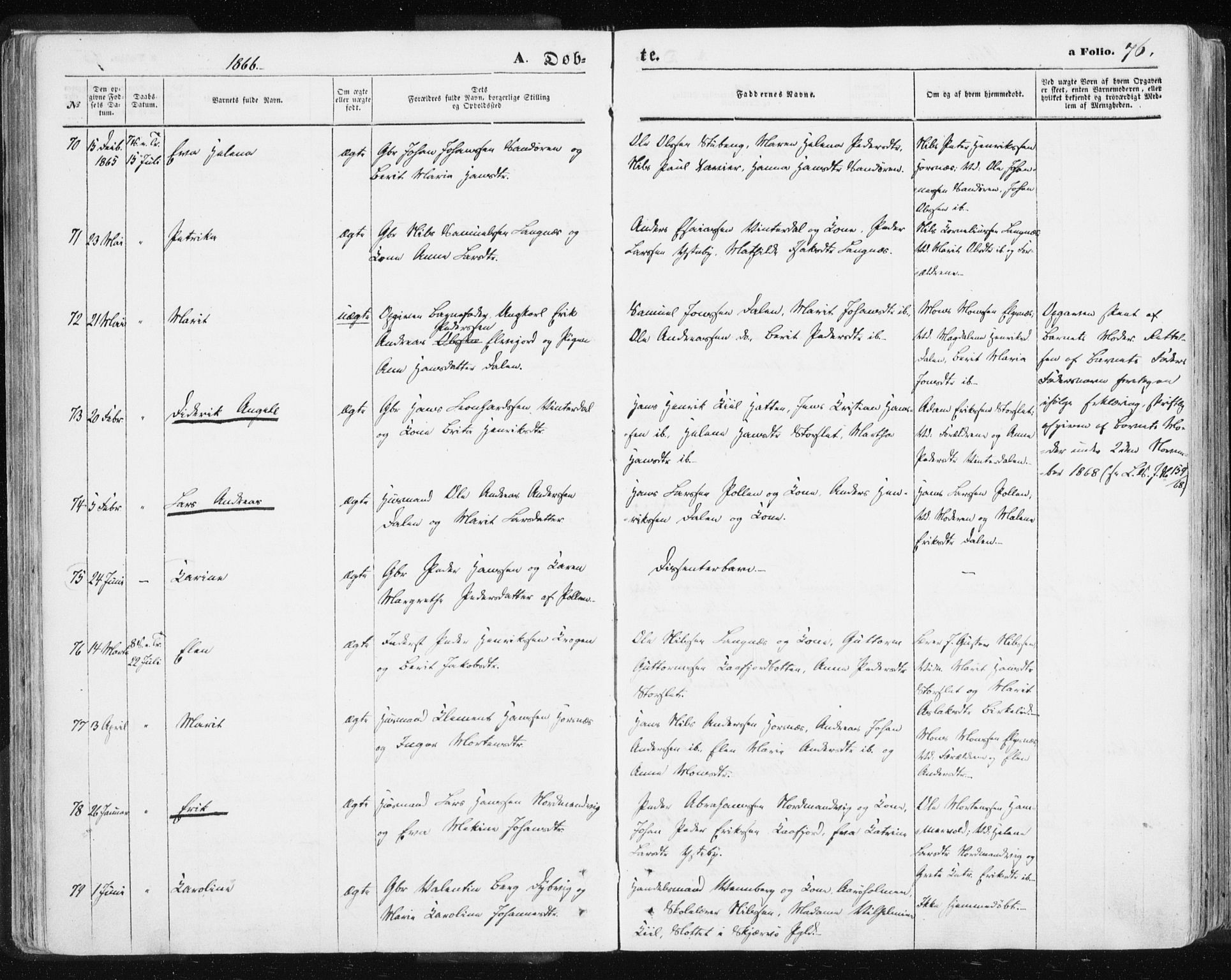 Lyngen sokneprestembete, SATØ/S-1289/H/He/Hea/L0005kirke: Parish register (official) no. 5, 1859-1869, p. 76