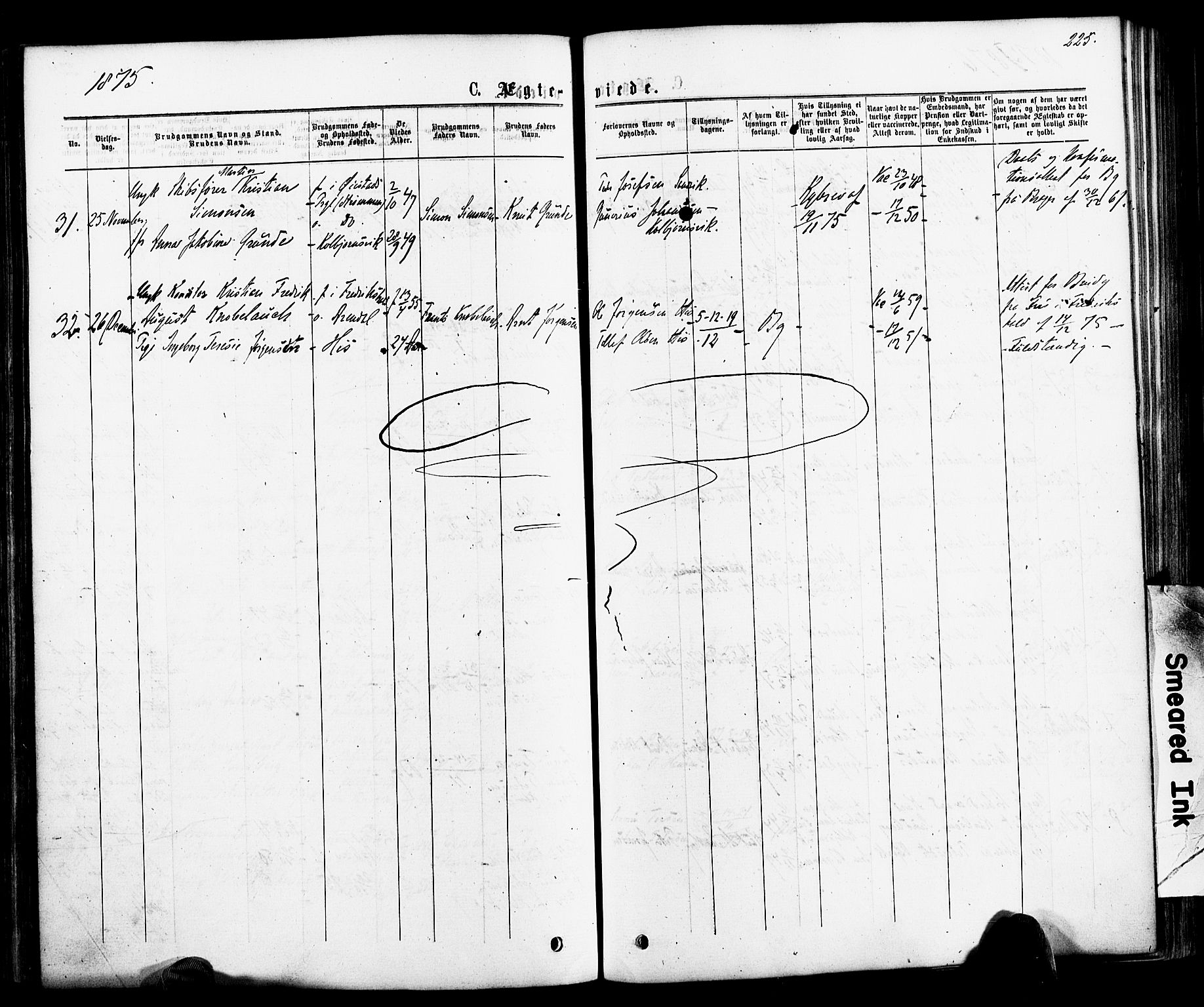 Hisøy sokneprestkontor, SAK/1111-0020/F/Fa/L0002: Parish register (official) no. A 2, 1872-1880, p. 225