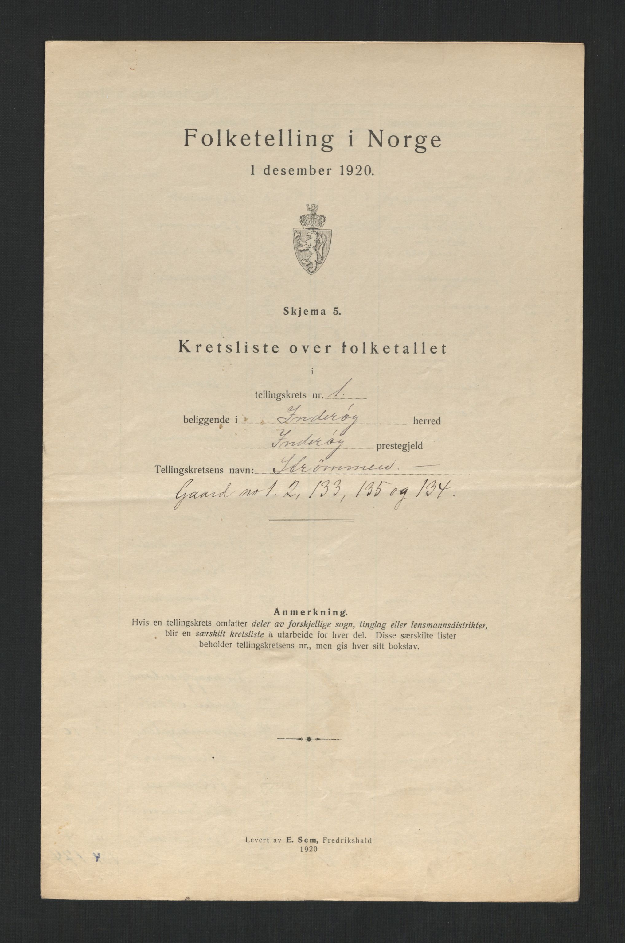 SAT, 1920 census for Inderøy, 1920, p. 7