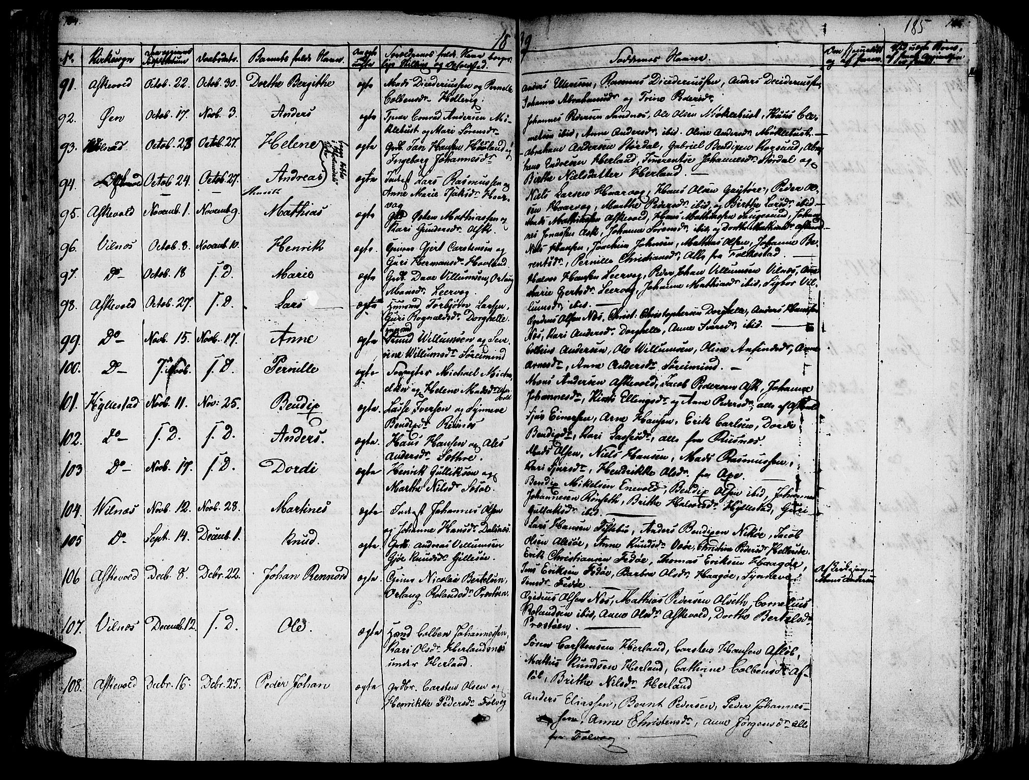 Askvoll sokneprestembete, AV/SAB-A-79501/H/Haa/Haaa/L0010: Parish register (official) no. A 10, 1821-1844, p. 184-185