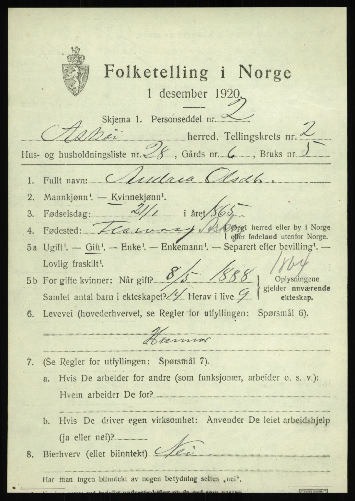 SAB, 1920 census for Askøy, 1920, p. 4894