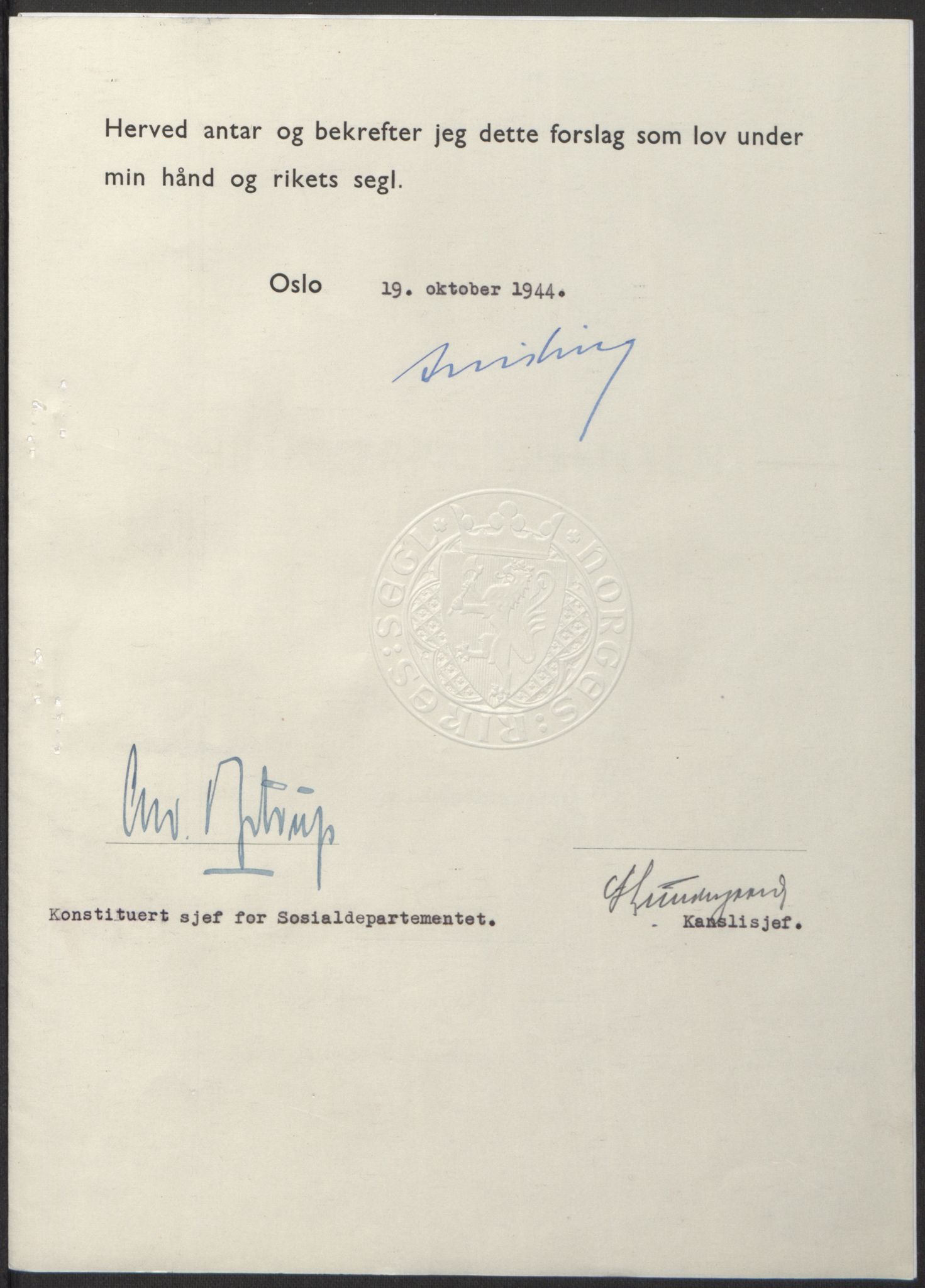 NS-administrasjonen 1940-1945 (Statsrådsekretariatet, de kommisariske statsråder mm), RA/S-4279/D/Db/L0100: Lover, 1944, p. 512