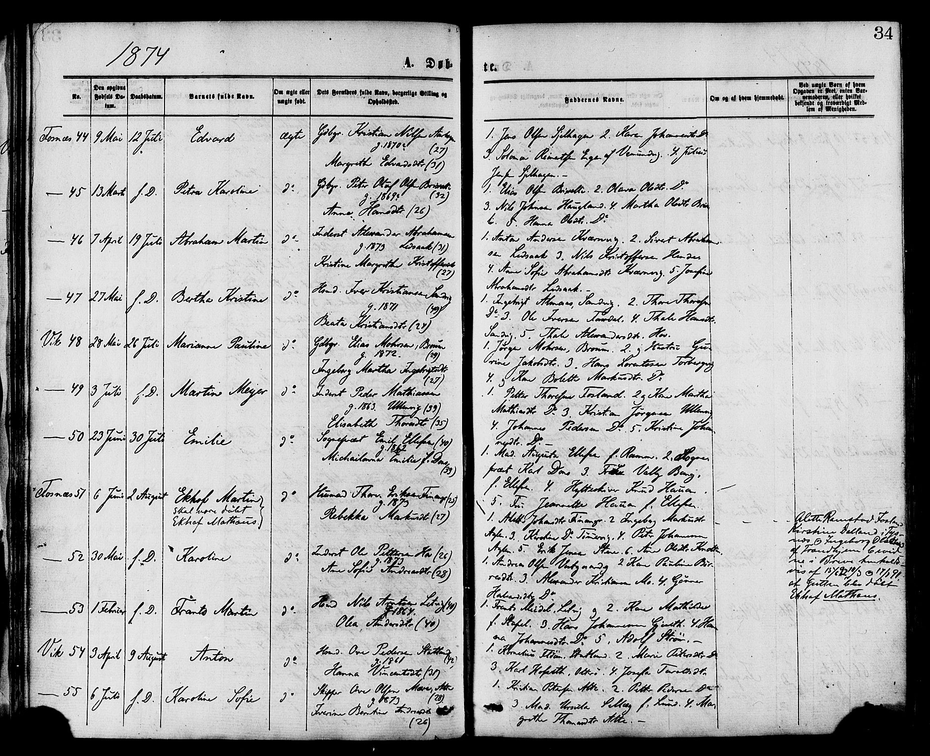 Ministerialprotokoller, klokkerbøker og fødselsregistre - Nord-Trøndelag, SAT/A-1458/773/L0616: Parish register (official) no. 773A07, 1870-1887, p. 34