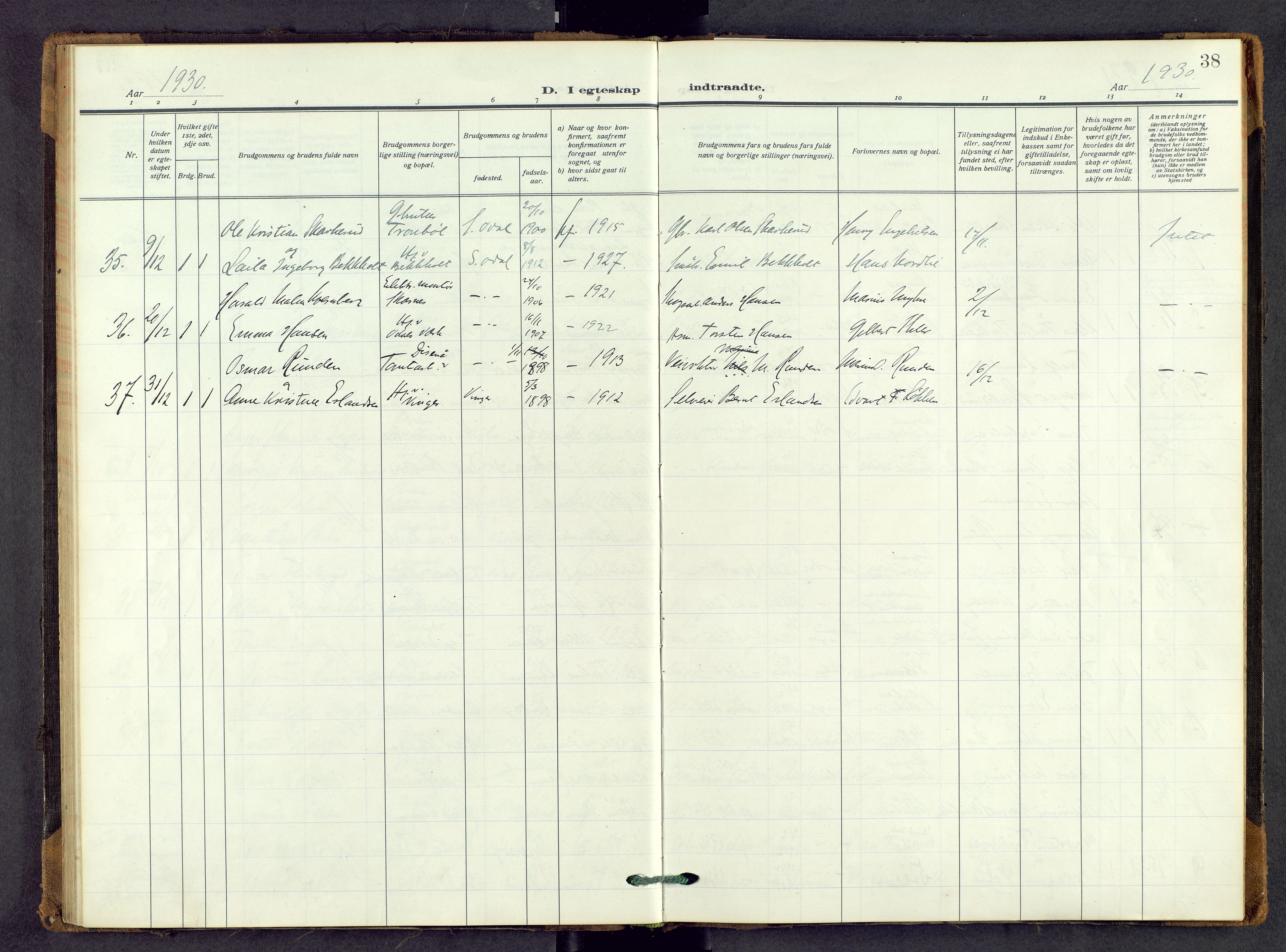 Sør-Odal prestekontor, AV/SAH-PREST-030/H/Ha/Haa/L0011: Parish register (official) no. 11, 1922-1945, p. 38