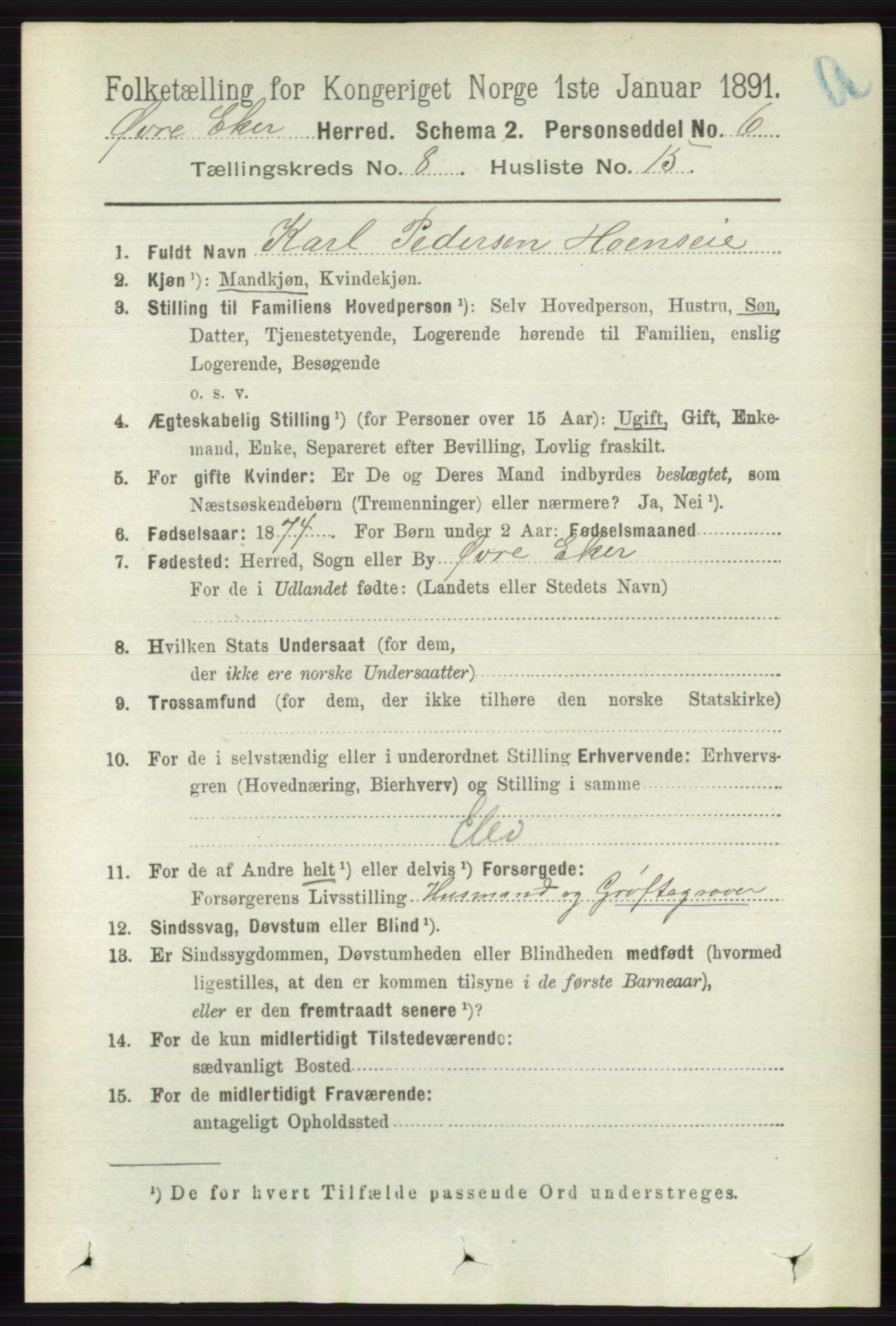 RA, 1891 census for 0624 Øvre Eiker, 1891, p. 3302