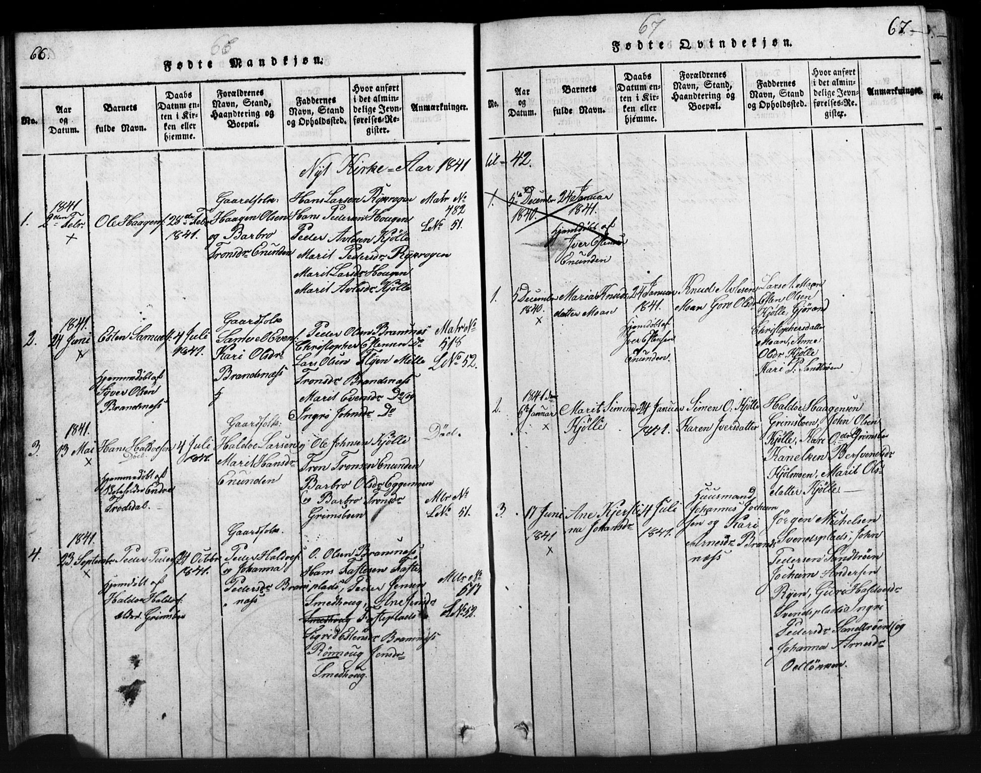 Tynset prestekontor, SAH/PREST-058/H/Ha/Hab/L0003: Parish register (copy) no. 3, 1814-1862, p. 66-67