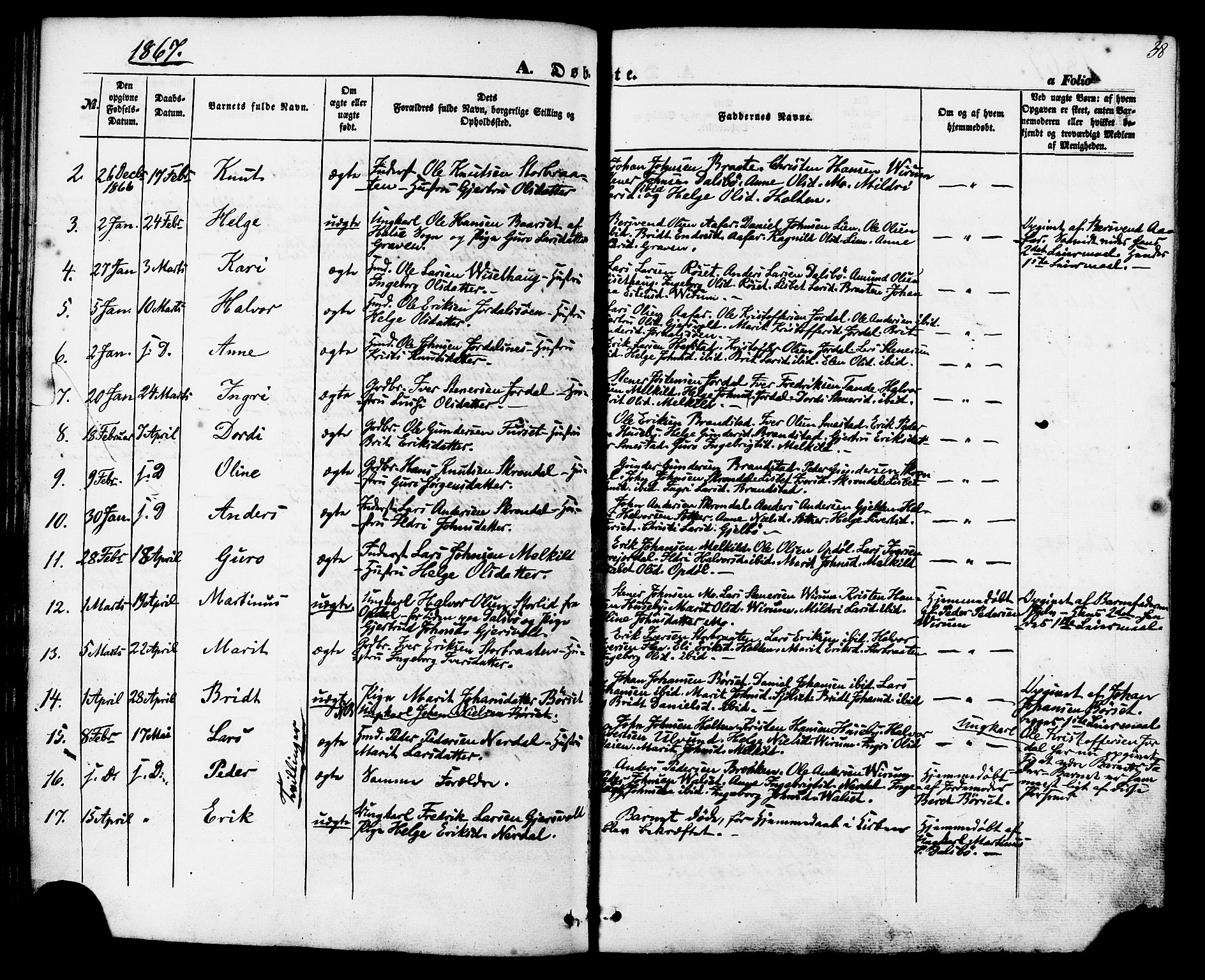 Ministerialprotokoller, klokkerbøker og fødselsregistre - Møre og Romsdal, AV/SAT-A-1454/588/L1004: Parish register (official) no. 588A01, 1854-1870, p. 38