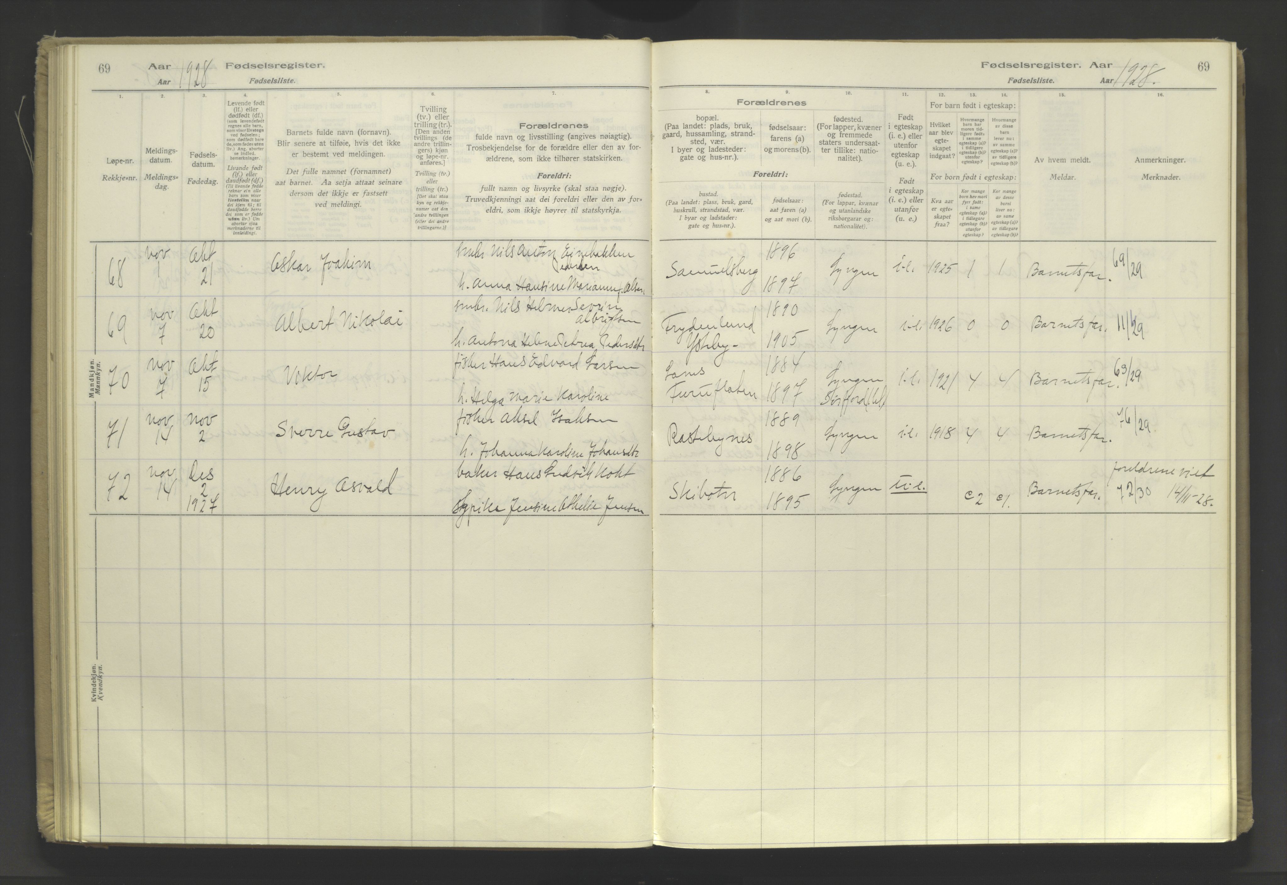 Lyngen sokneprestembete, AV/SATØ-S-1289/I/Ia/L0076: Birth register no. 76, 1924-1945, p. 69