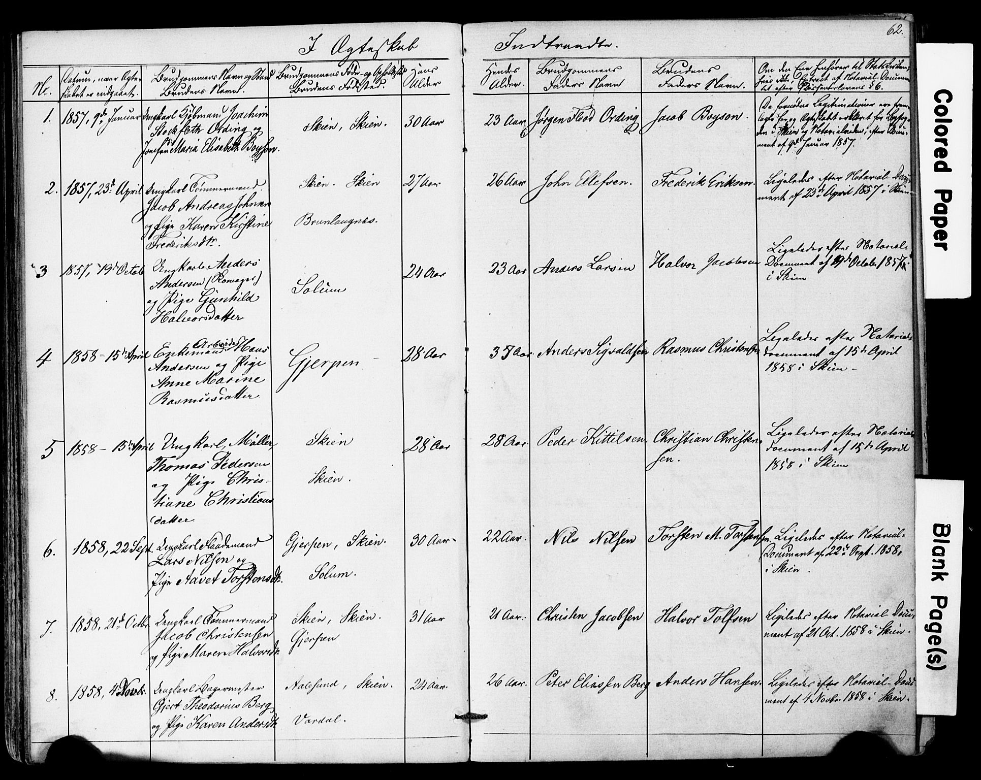 Den frie apostolisk-kristelige menighet i Skien, SAKO/P-1053/F/Fa/L0001: Dissenter register no. 1, 1856-1892, p. 62