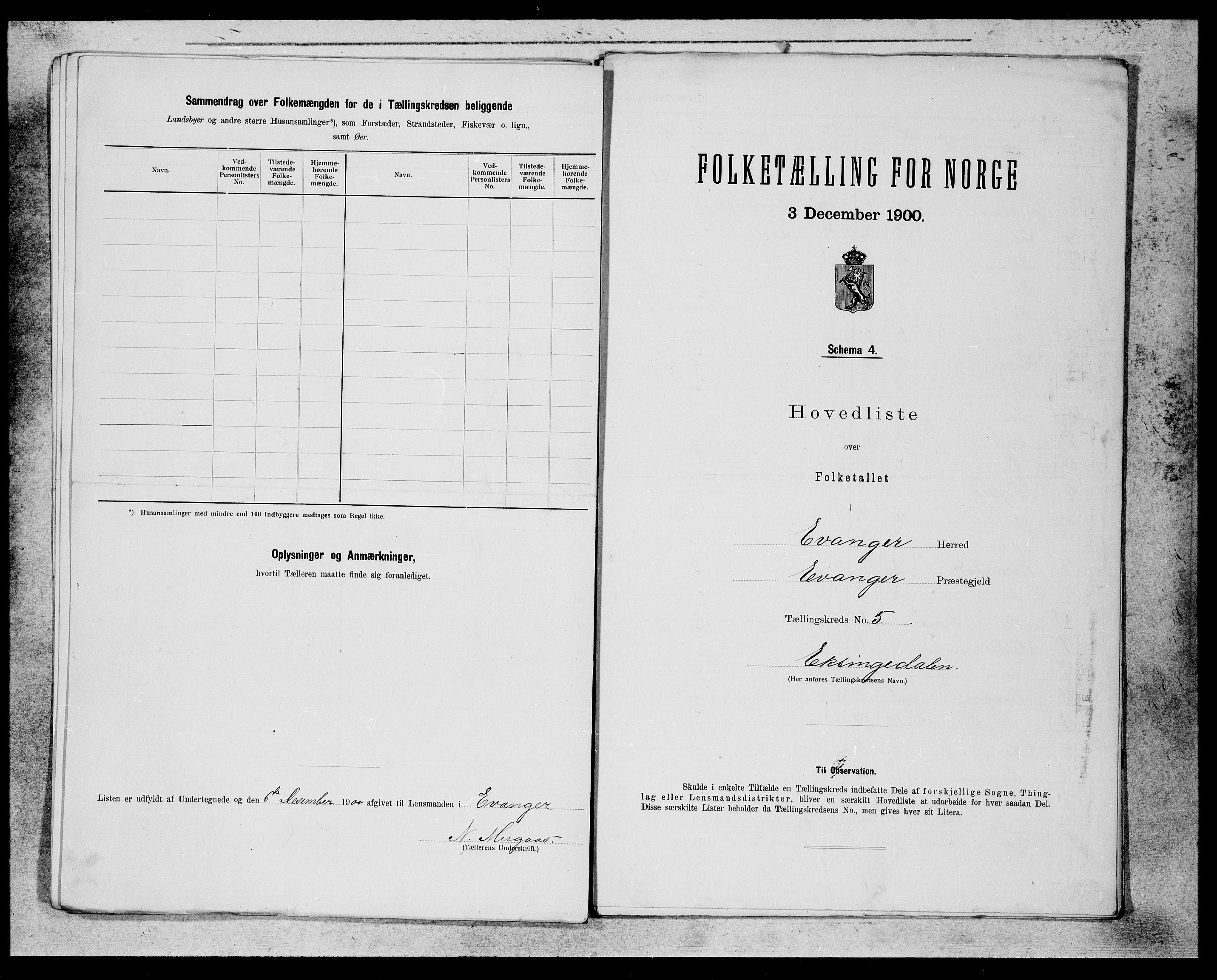 SAB, 1900 census for Evanger, 1900, p. 9