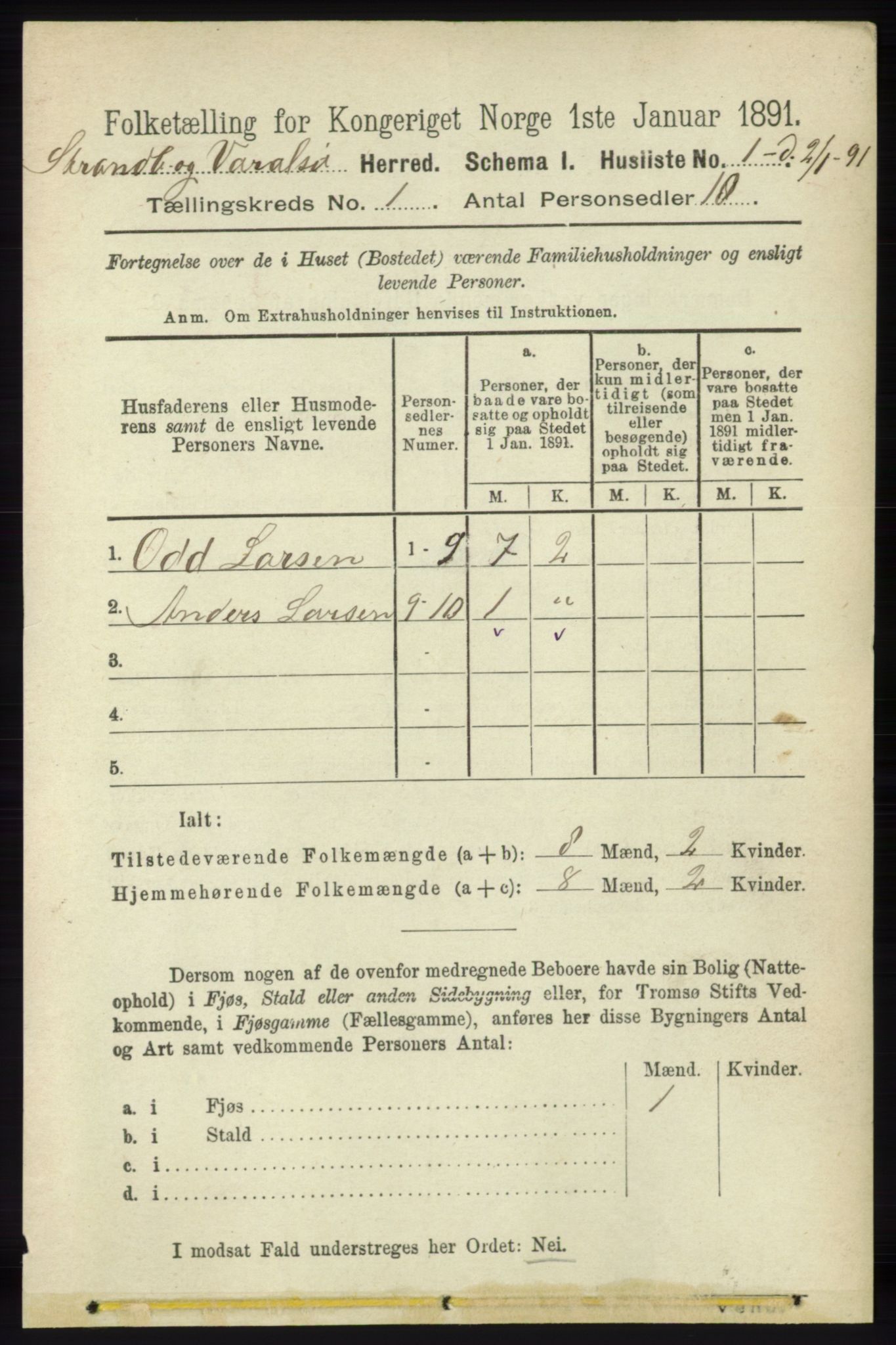 RA, 1891 census for 1226 Strandebarm og Varaldsøy, 1891, p. 24