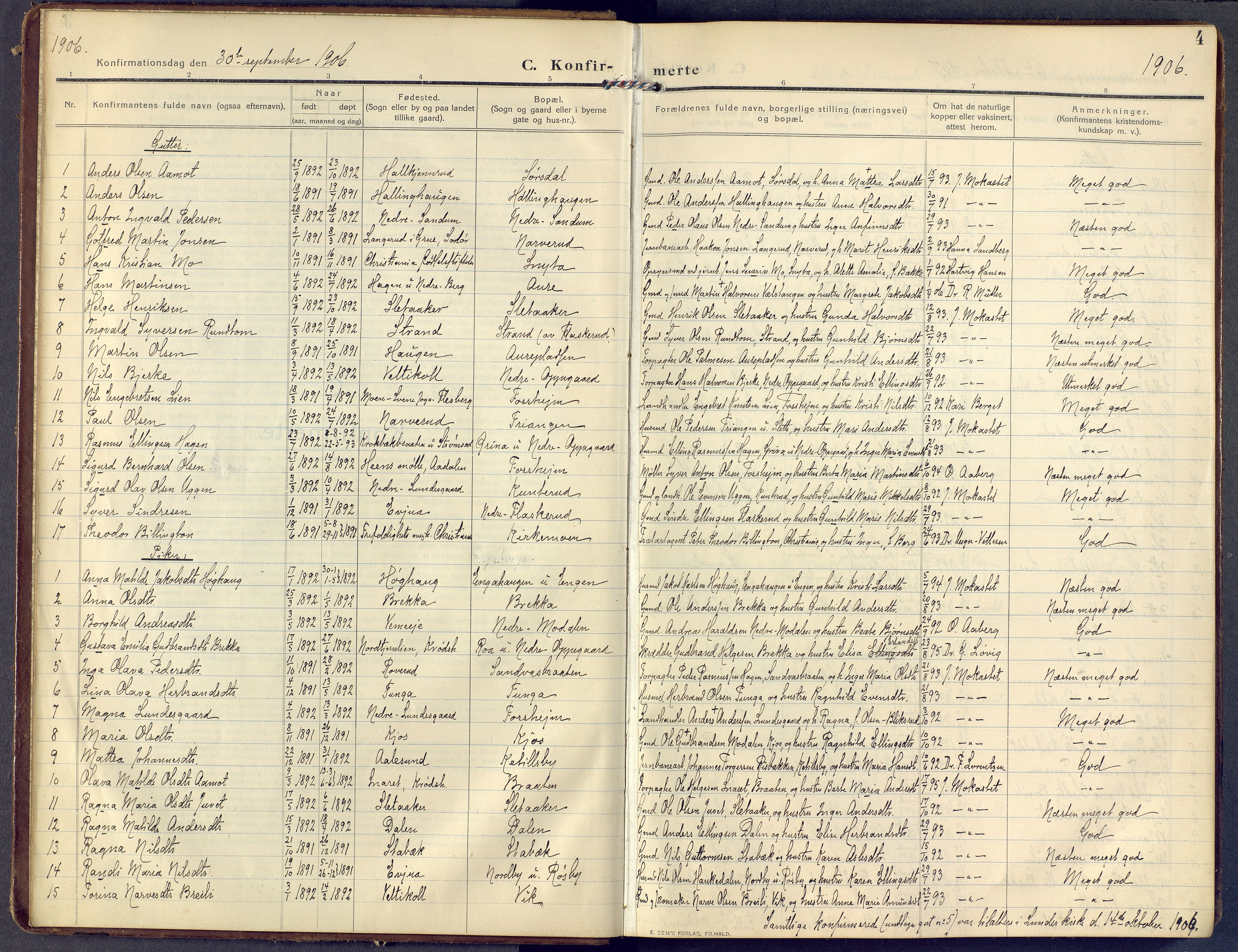 Lunder kirkebøker, AV/SAKO-A-629/F/Fa/L0002: Parish register (official) no. I 2, 1906-1947, p. 4