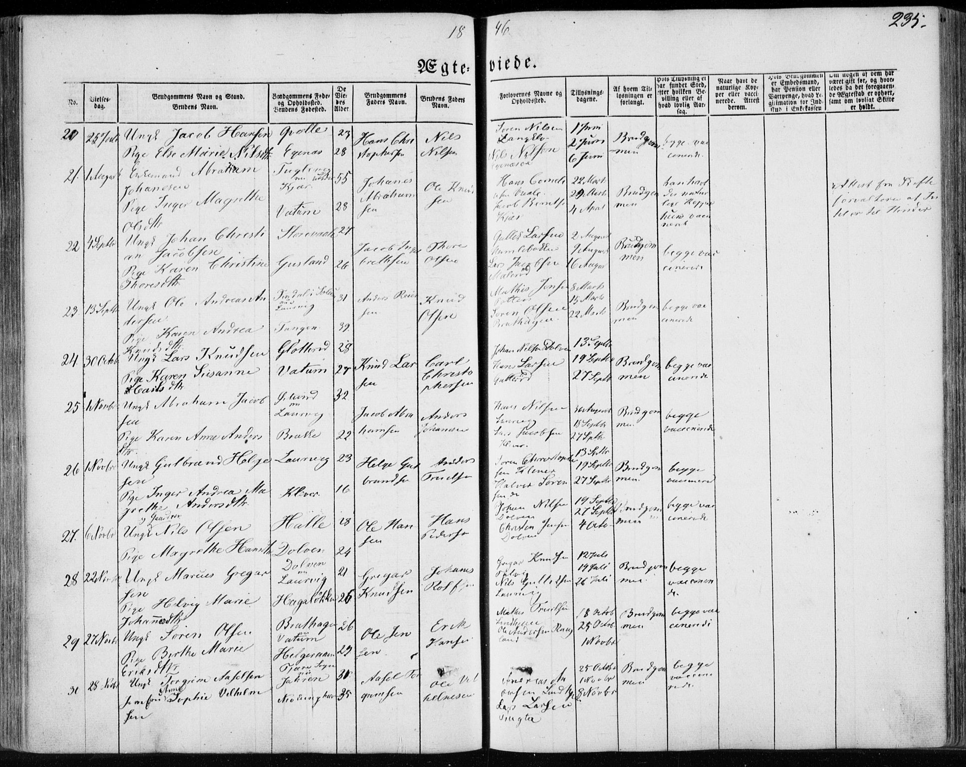 Brunlanes kirkebøker, AV/SAKO-A-342/F/Fa/L0004: Parish register (official) no. I 4, 1846-1862, p. 235