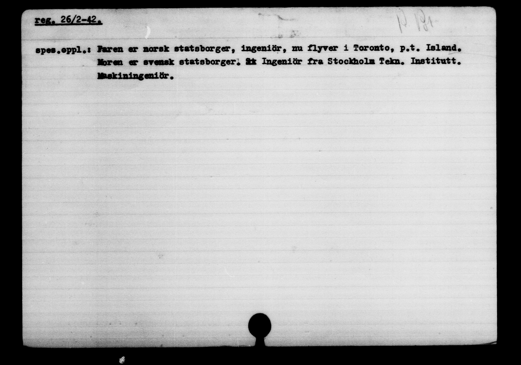 Den Kgl. Norske Legasjons Flyktningskontor, AV/RA-S-6753/V/Va/L0002: Kjesäterkartoteket.  Flyktningenr. 1001-2000, 1940-1945, p. 799