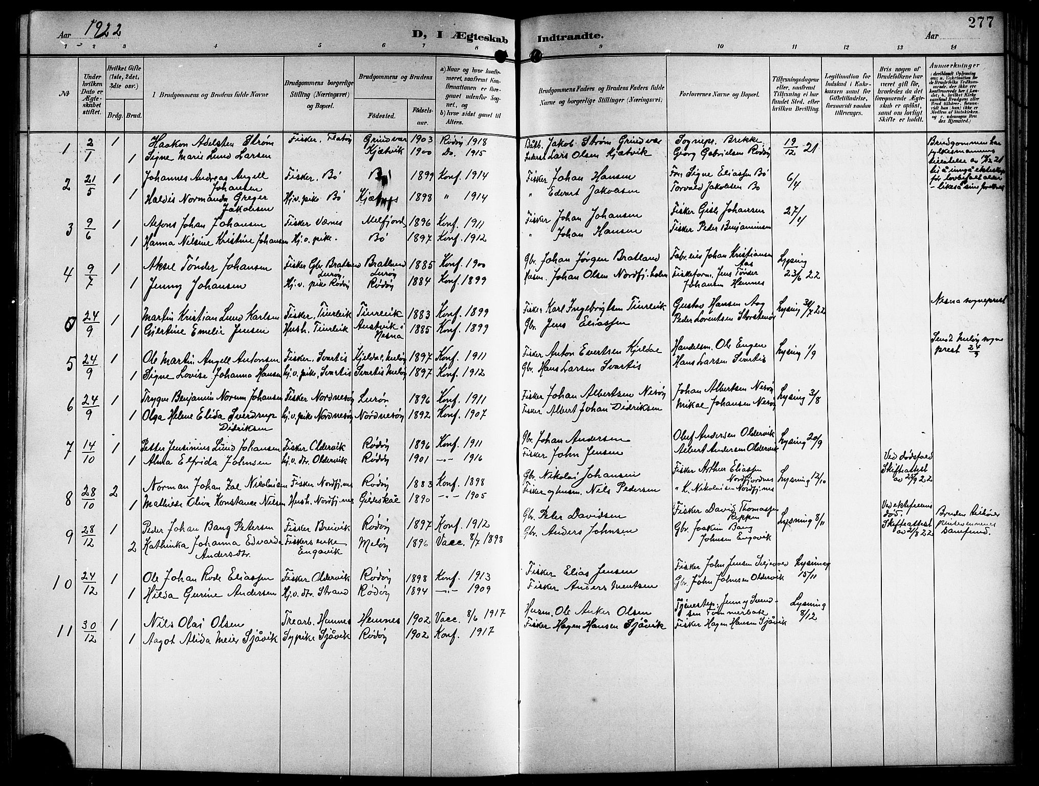 Ministerialprotokoller, klokkerbøker og fødselsregistre - Nordland, SAT/A-1459/841/L0621: Parish register (copy) no. 841C05, 1897-1923, p. 277