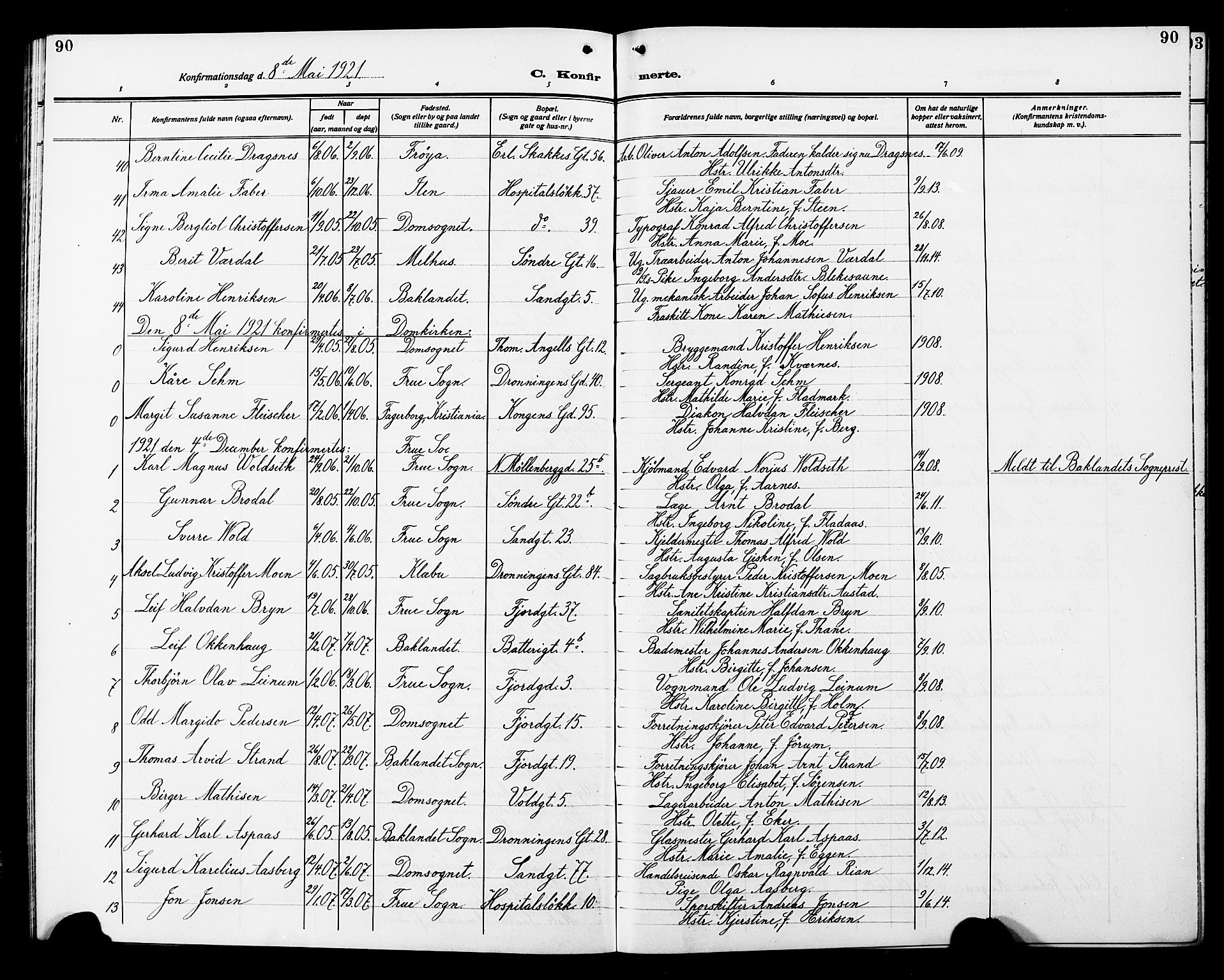 Ministerialprotokoller, klokkerbøker og fødselsregistre - Sør-Trøndelag, SAT/A-1456/602/L0147: Parish register (copy) no. 602C15, 1911-1924, p. 90