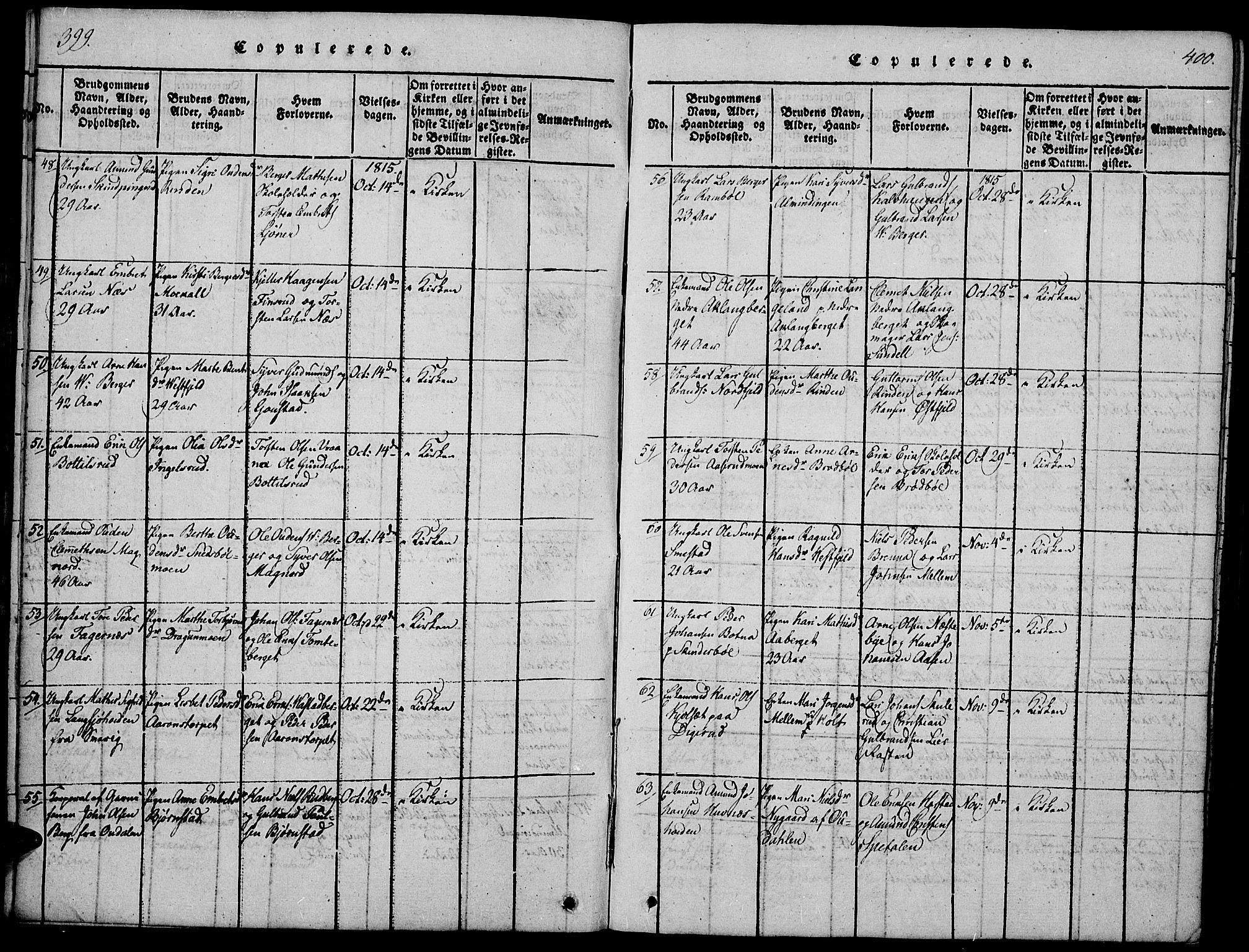 Vinger prestekontor, AV/SAH-PREST-024/H/Ha/Hab/L0001: Parish register (copy) no. 1, 1814-1825, p. 399-400