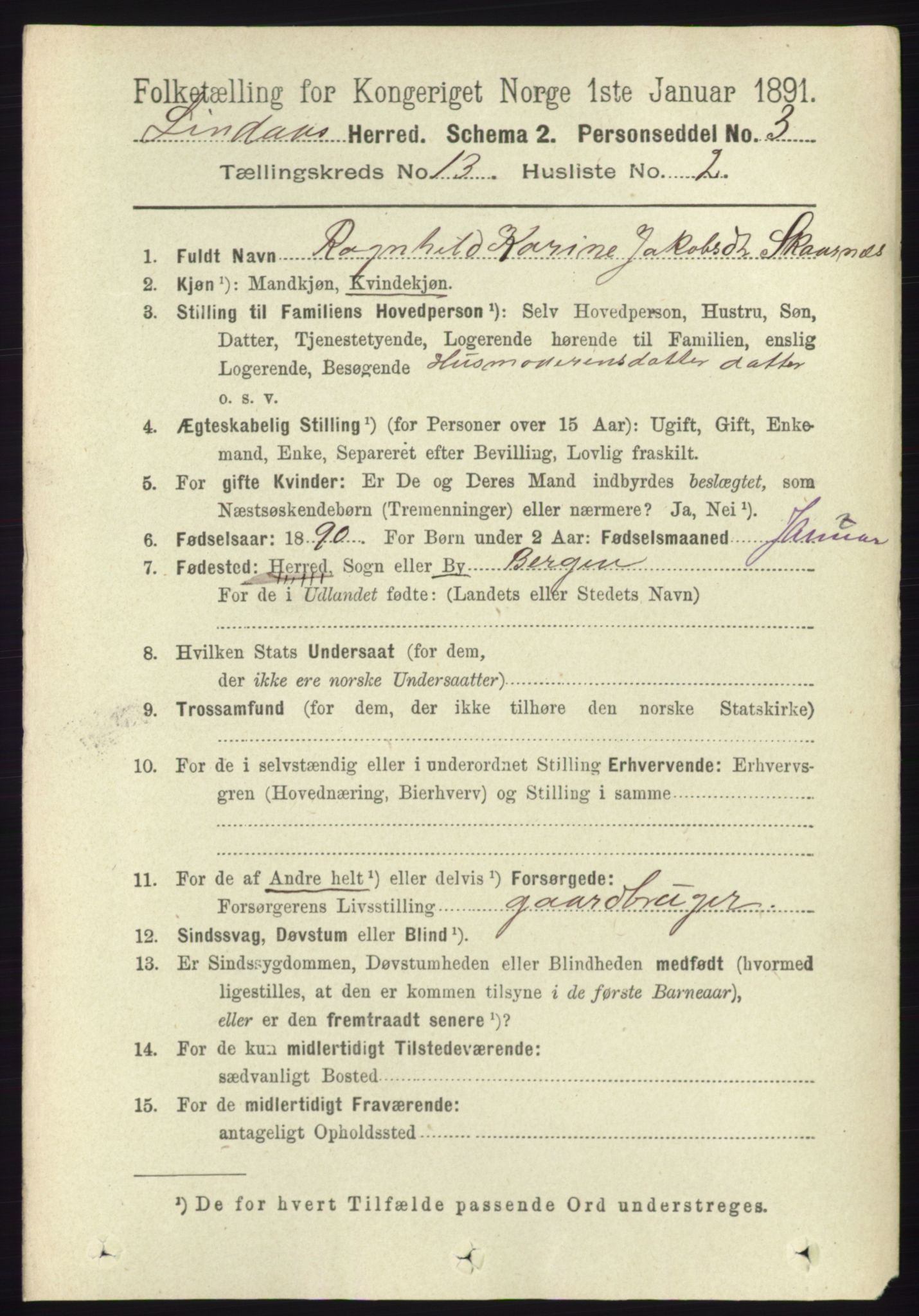 RA, 1891 census for 1263 Lindås, 1891, p. 4554