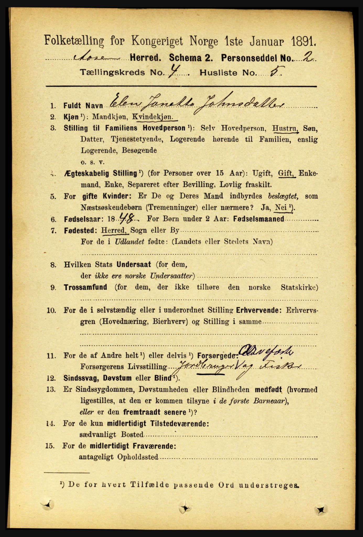 RA, 1891 census for 1716 Åsen, 1891, p. 1434
