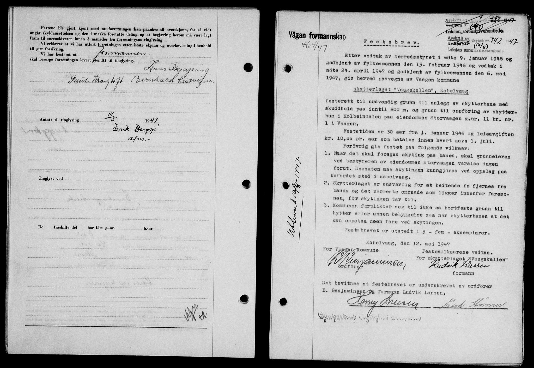 Lofoten sorenskriveri, SAT/A-0017/1/2/2C/L0016a: Mortgage book no. 16a, 1947-1947, Diary no: : 742/1947