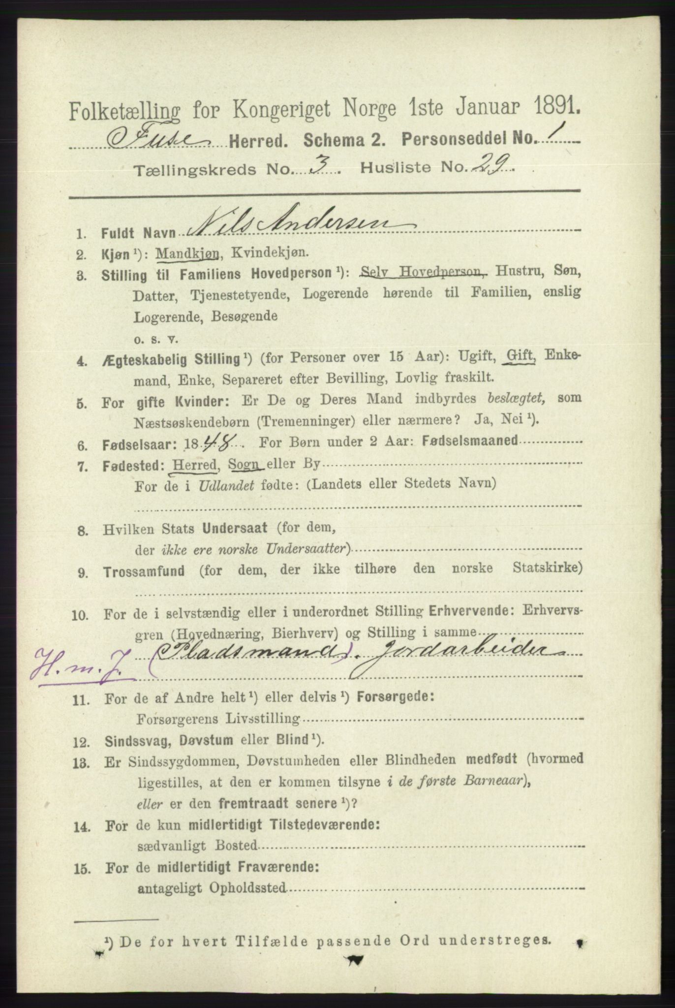 RA, 1891 census for 1241 Fusa, 1891, p. 671