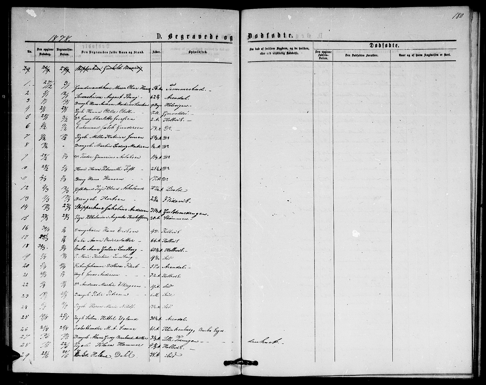 Hisøy sokneprestkontor, AV/SAK-1111-0020/F/Fb/L0002: Parish register (copy) no. B 2, 1873-1885, p. 180