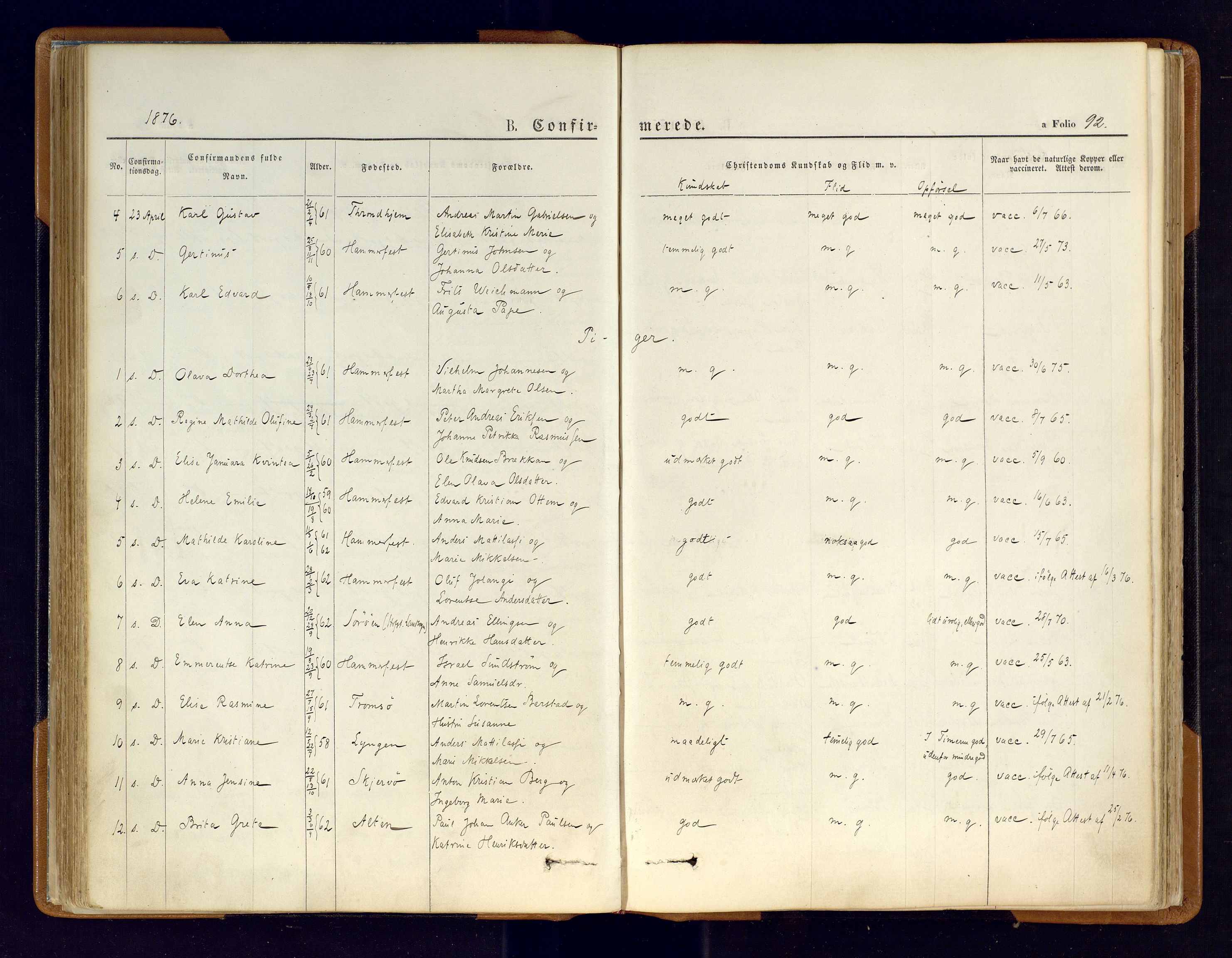 Hammerfest sokneprestkontor, SATØ/S-1347/H/Ha/L0006.kirke: Parish register (official) no. 6, 1869-1877, p. 92