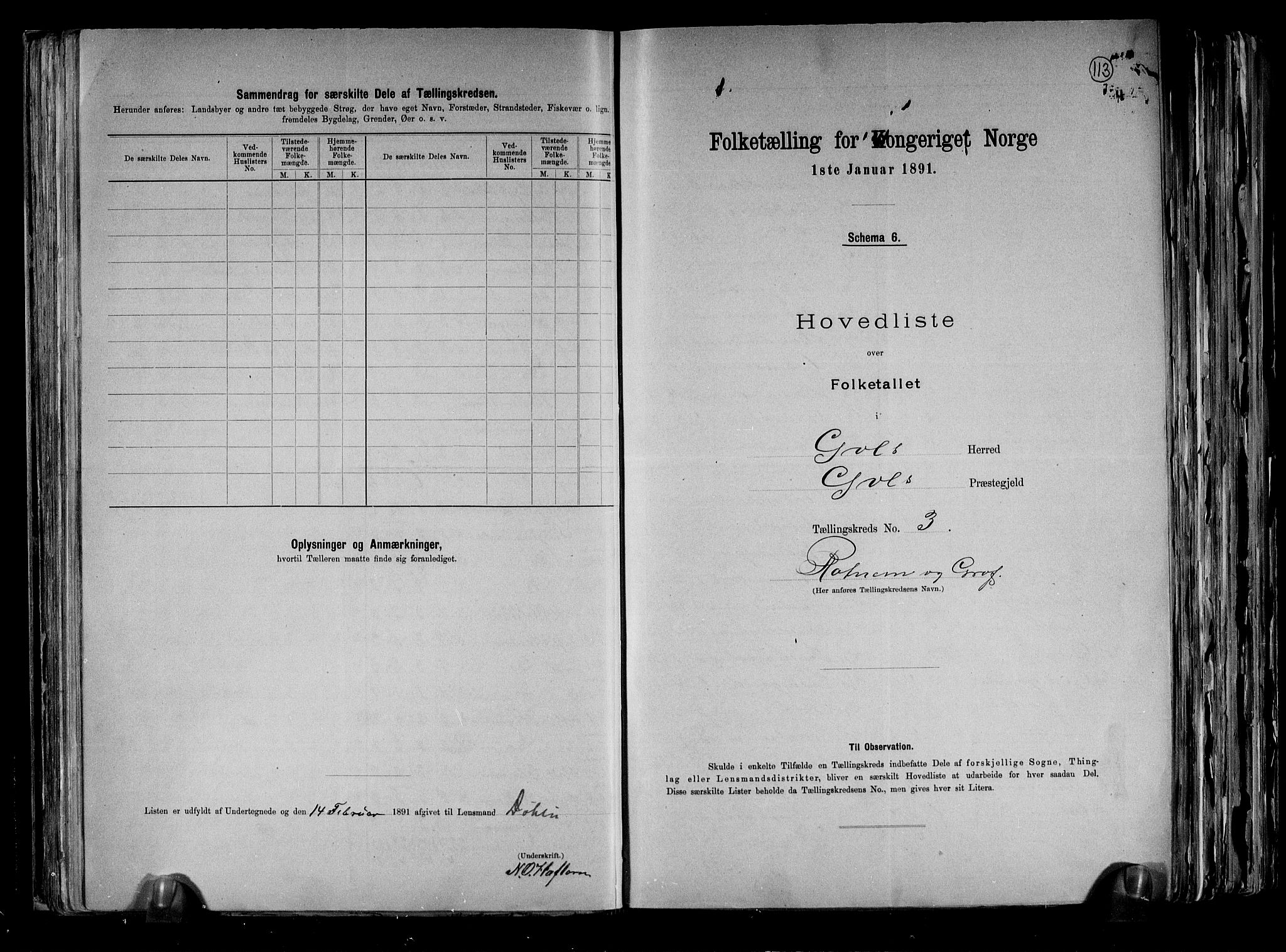 RA, 1891 census for 0617 Gol og Hemsedal, 1891, p. 8